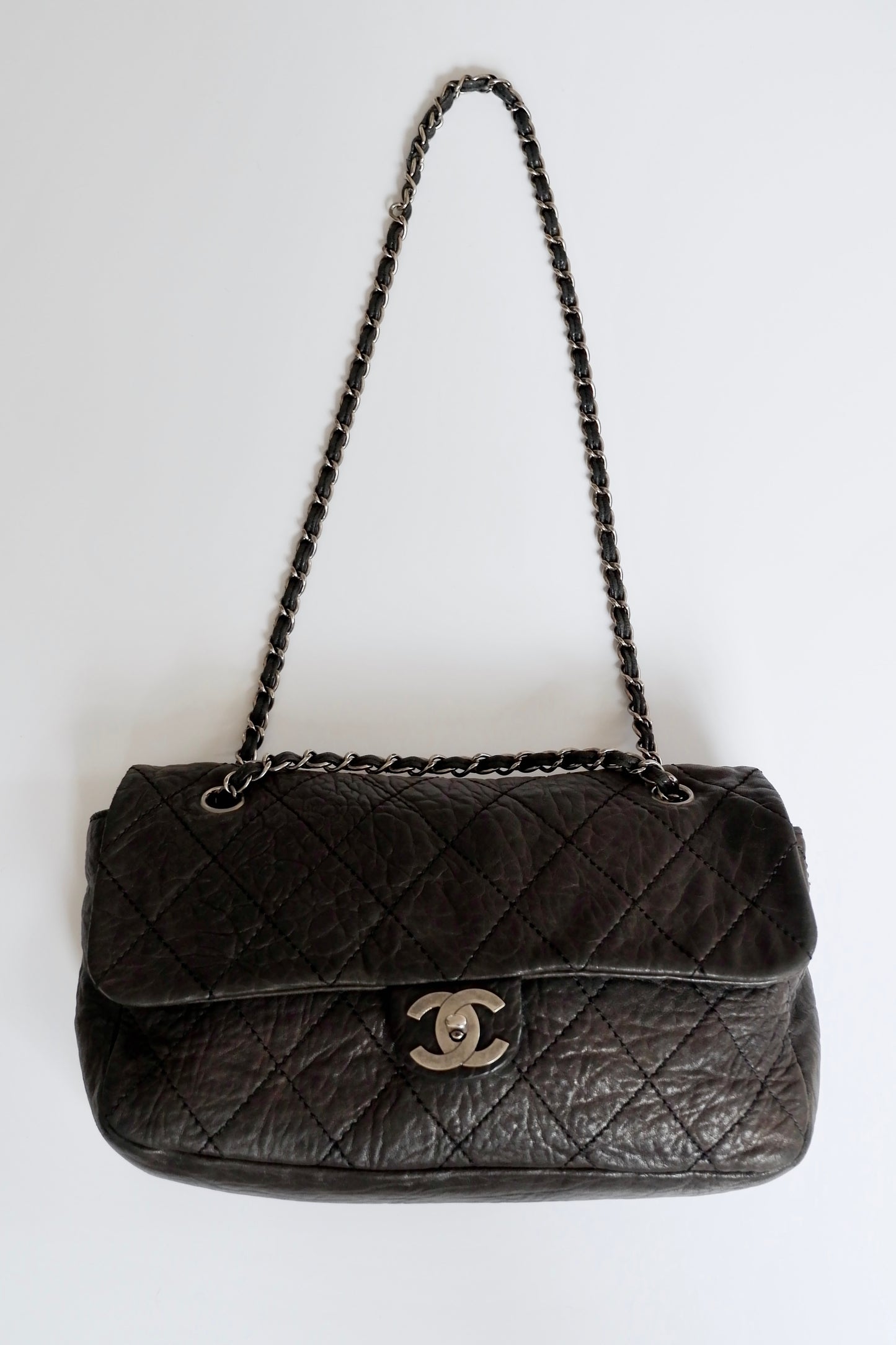 Authentic Preowned Chanel Black Lambskin Elephant Flap Shoulder Bag