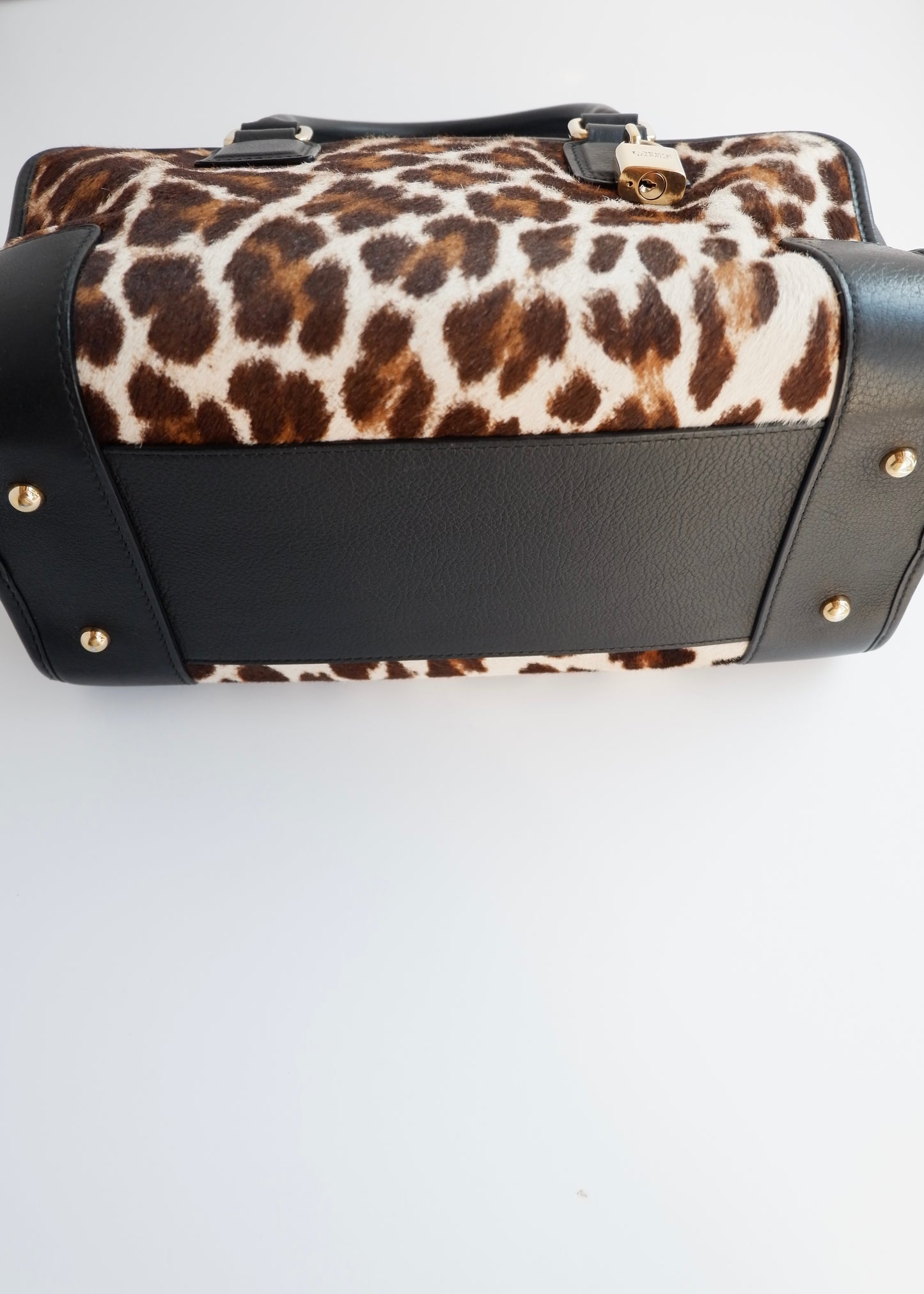 Authentic Preowned Loewe Black/Animal Print Pony Hair Amazona Bag