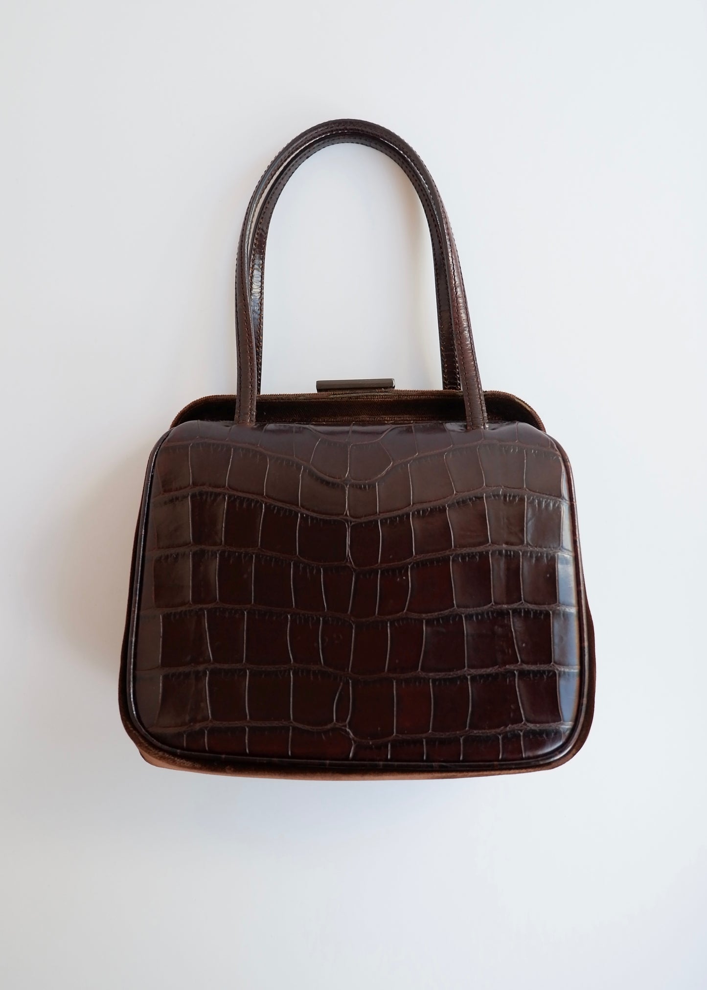 Authentic Preowned Vintage Prada Brown Leather/Velvet Top Handle Bag