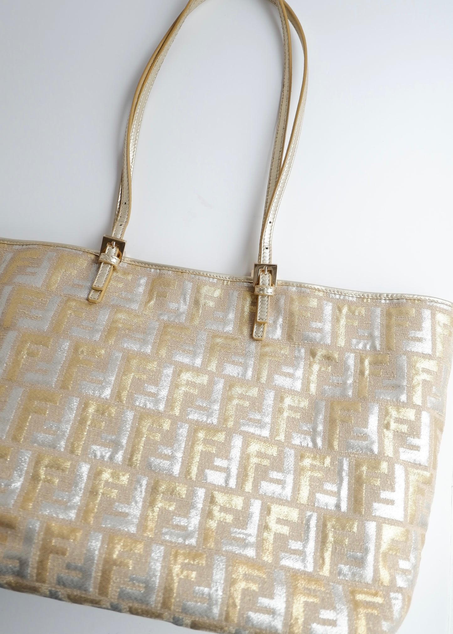 Authentic Preowned Fendi Gold/ Silver Canvas Zucca Tote Bag