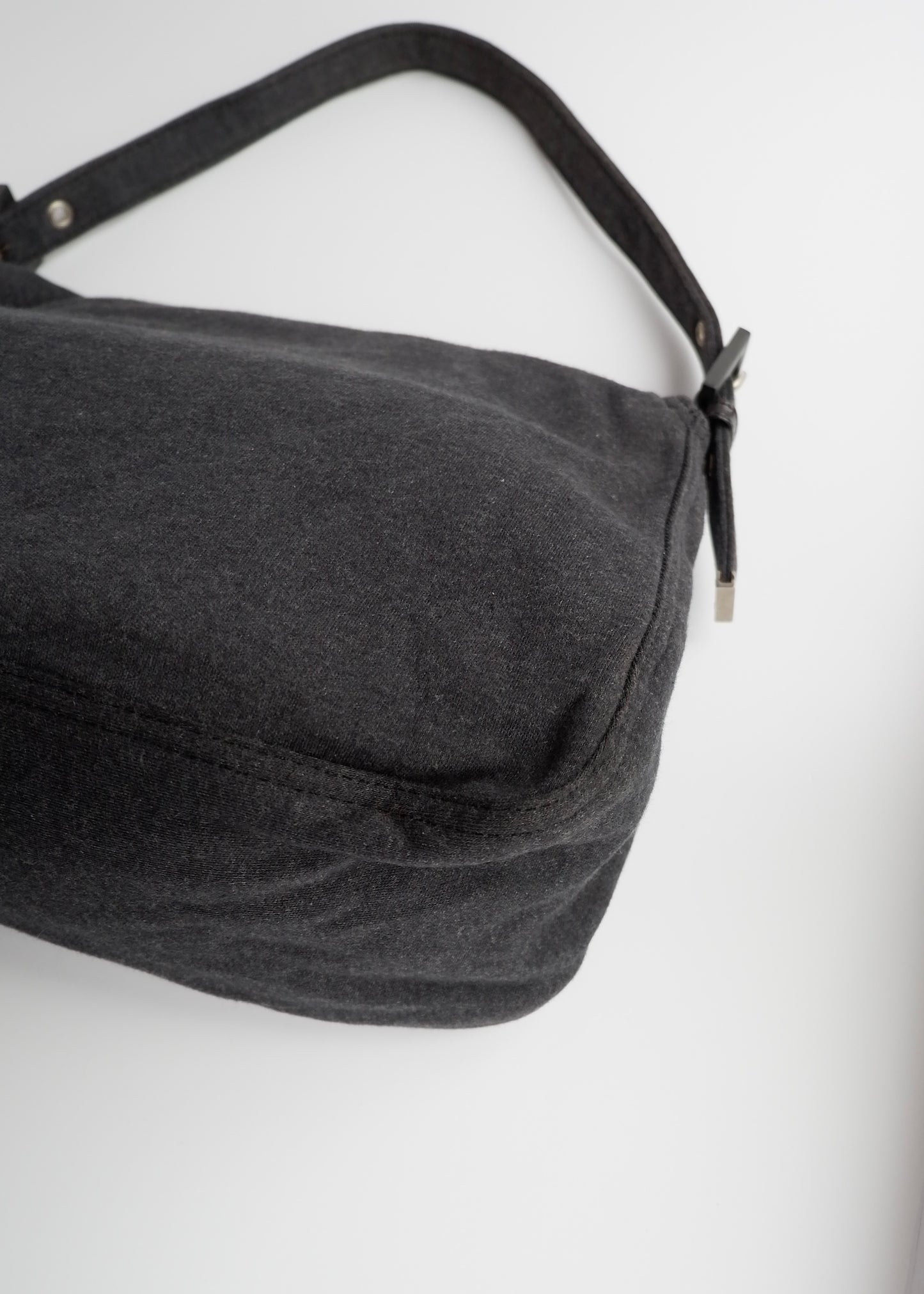 Authentic Preowned Fendi Dark Grey Cotton Mamma Baguette Shoulder Bag