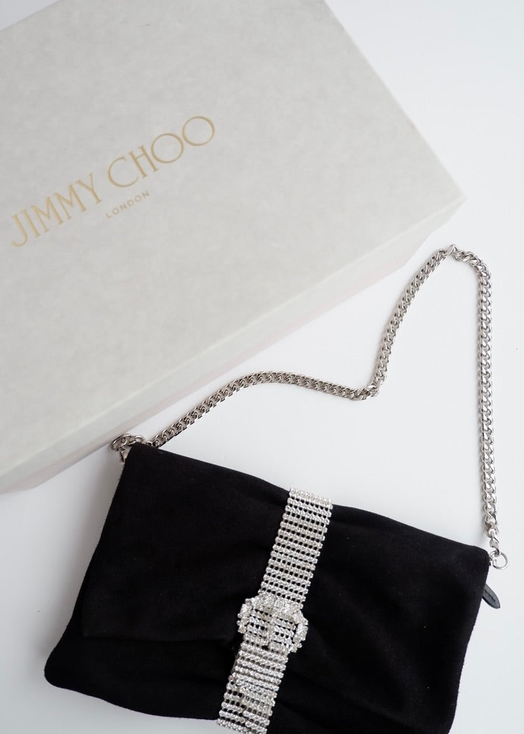 Authentic Preowned Jimmy Choo Black Suede/Crystal Embellished Evening Bag