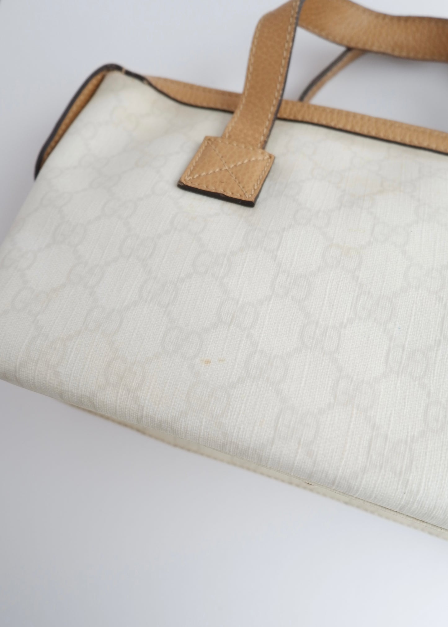 Authentci Preowned Gucci White GG Canvas East West Handbag