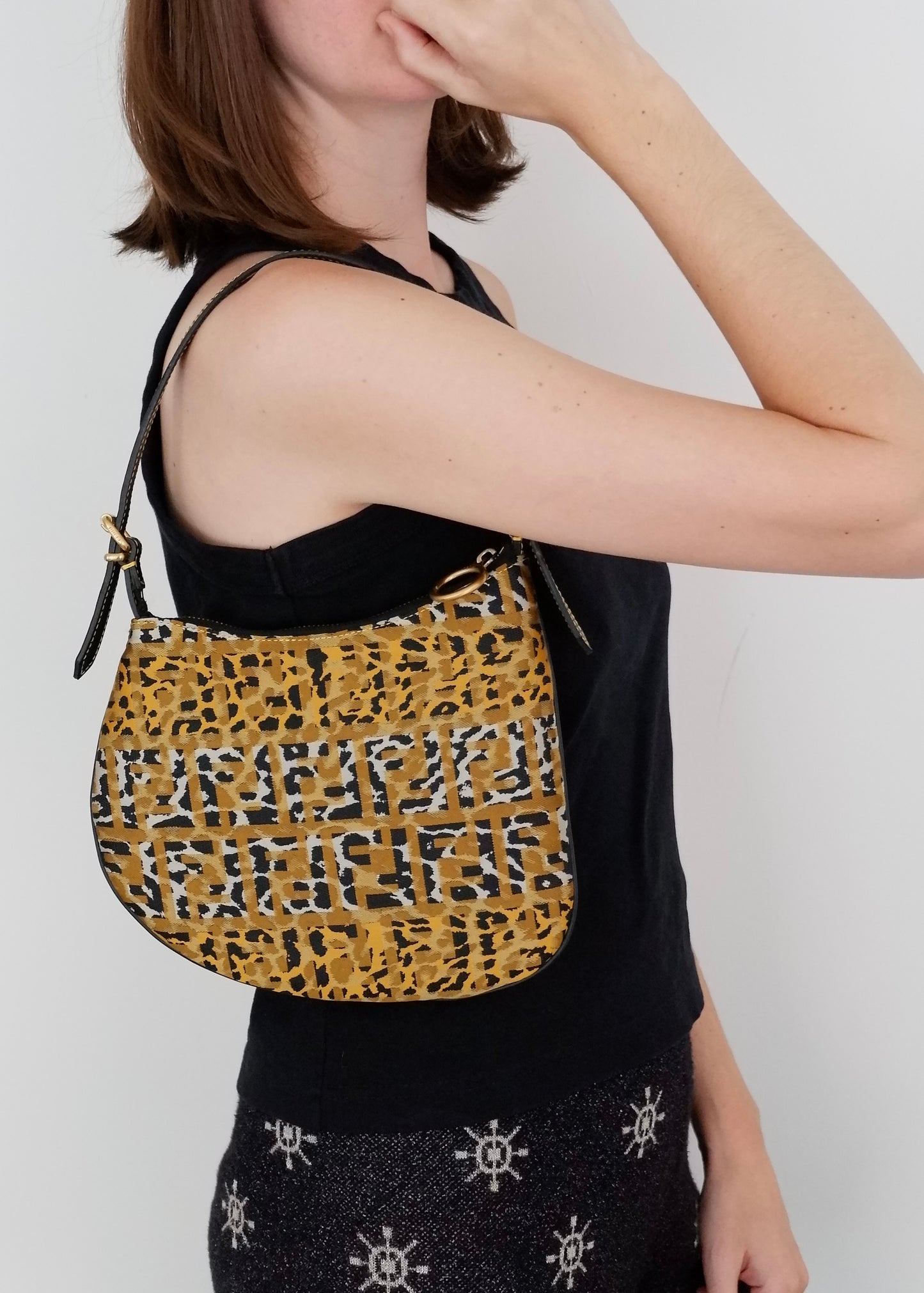 Authentic Preowned Fendi Black Animal Print Zucca Oyster Bag