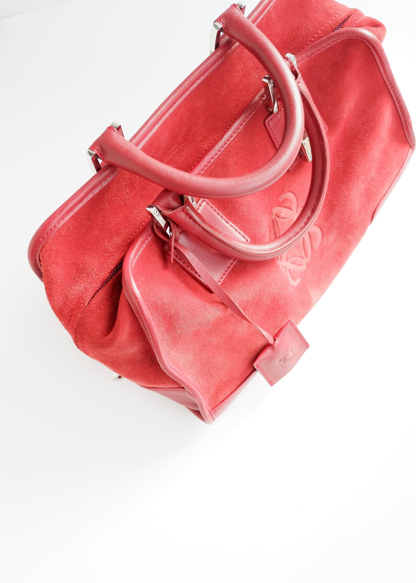Authentic Preowned Loewe Red Suede Amazona Bag