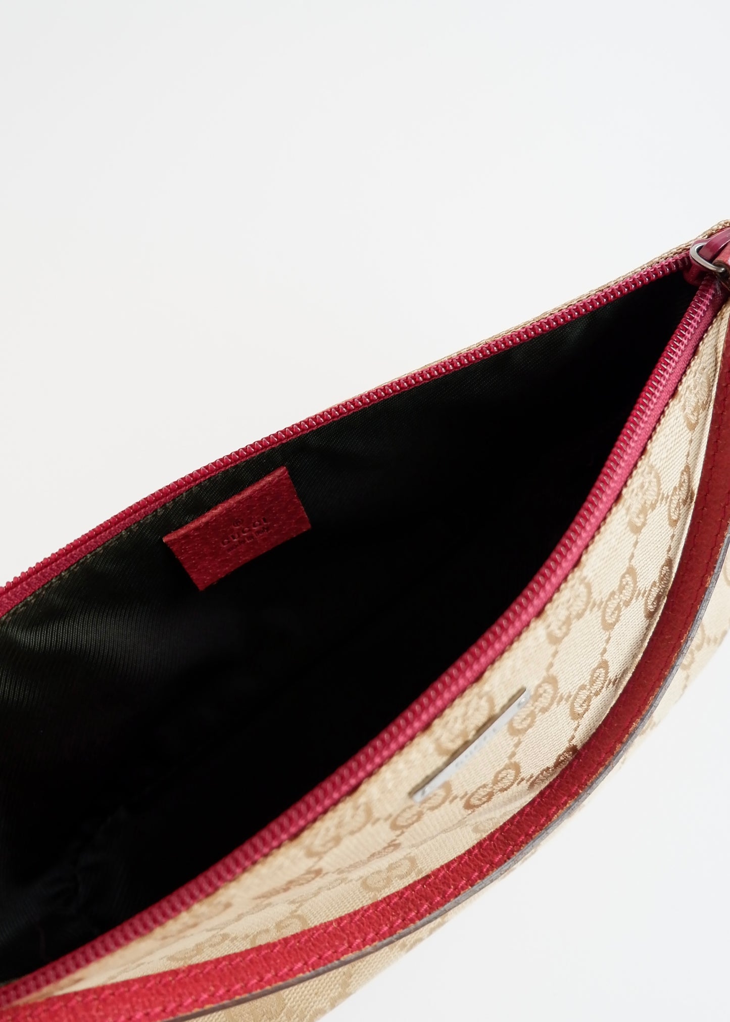 Authentic Preowned Gucci Beige/Burgundy Boat Pochette