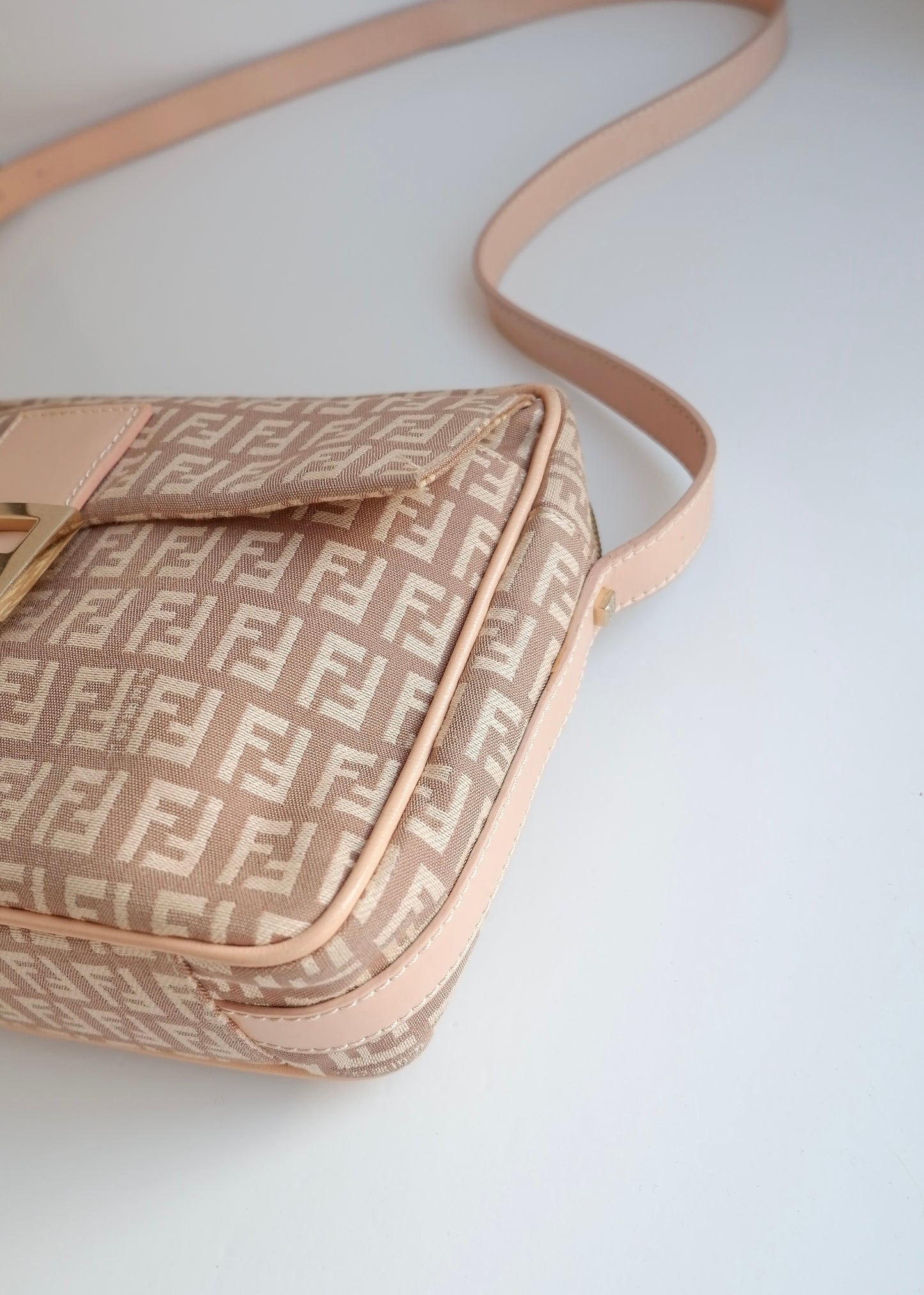 Authentic Preowned Fendi Pink Zucchino Canvas/ Leather Crossbody Bag