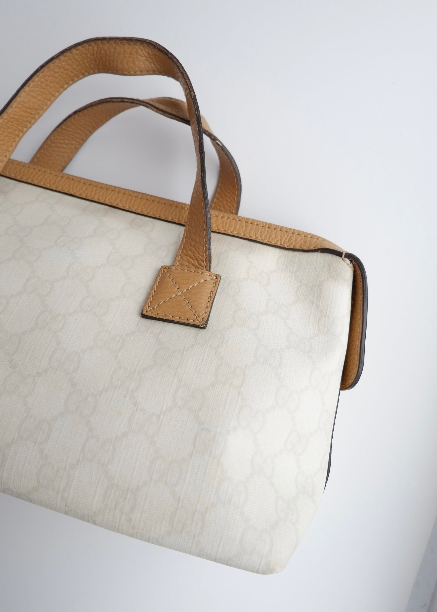 Authentci Preowned Gucci White GG Canvas East West Handbag