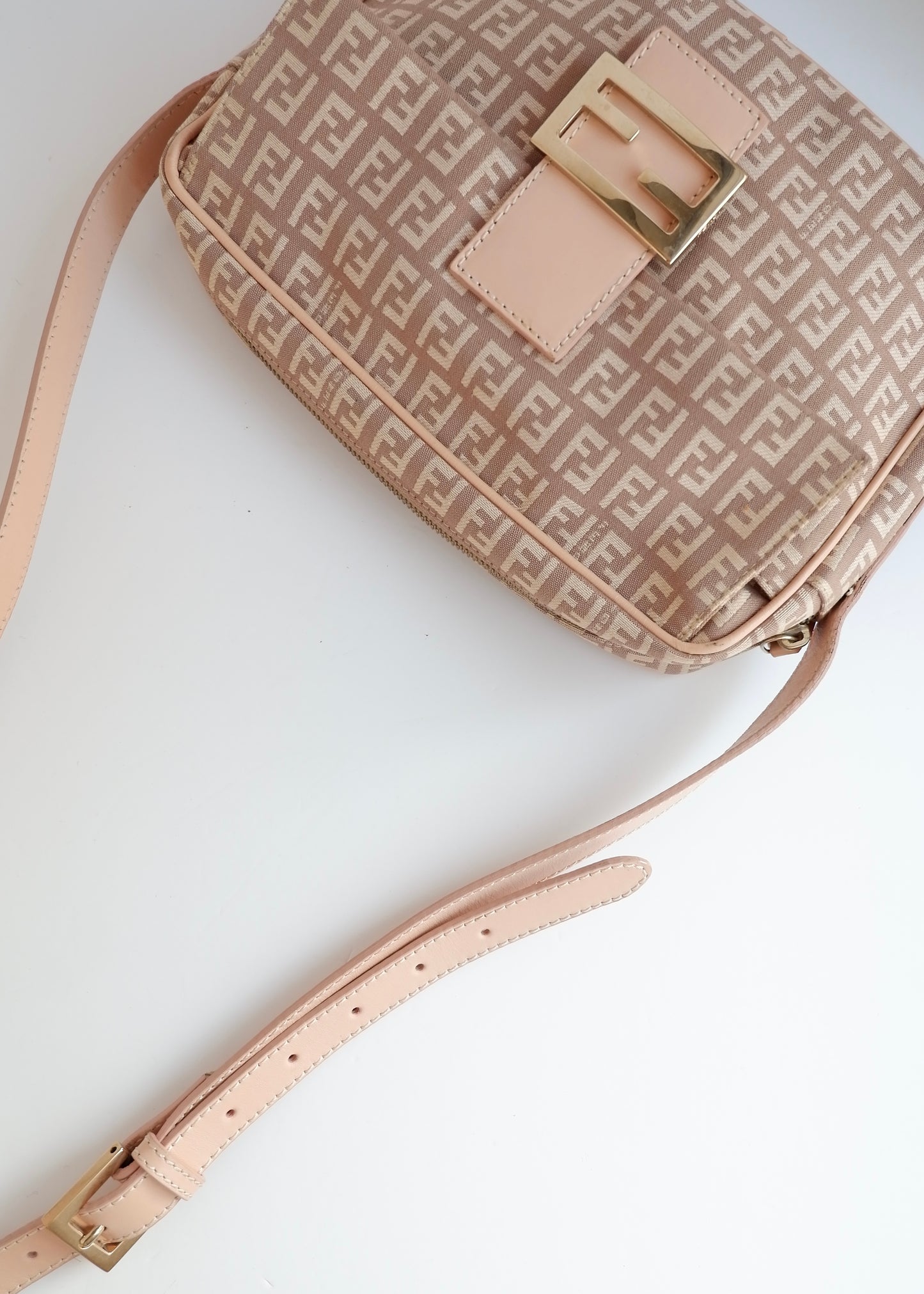 Authentic Preowned Fendi Pink Zucchino Canvas/ Leather Crossbody Bag