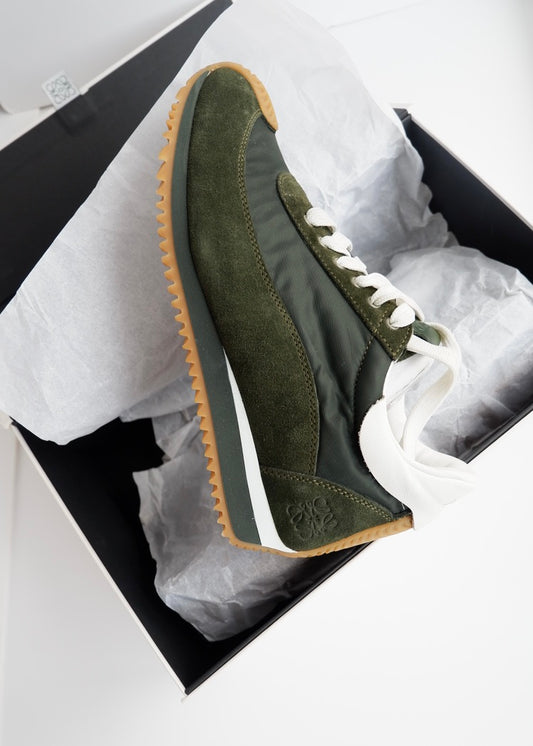 Authentic Preowned Loewe Forest Green Suede Sneakers - 39