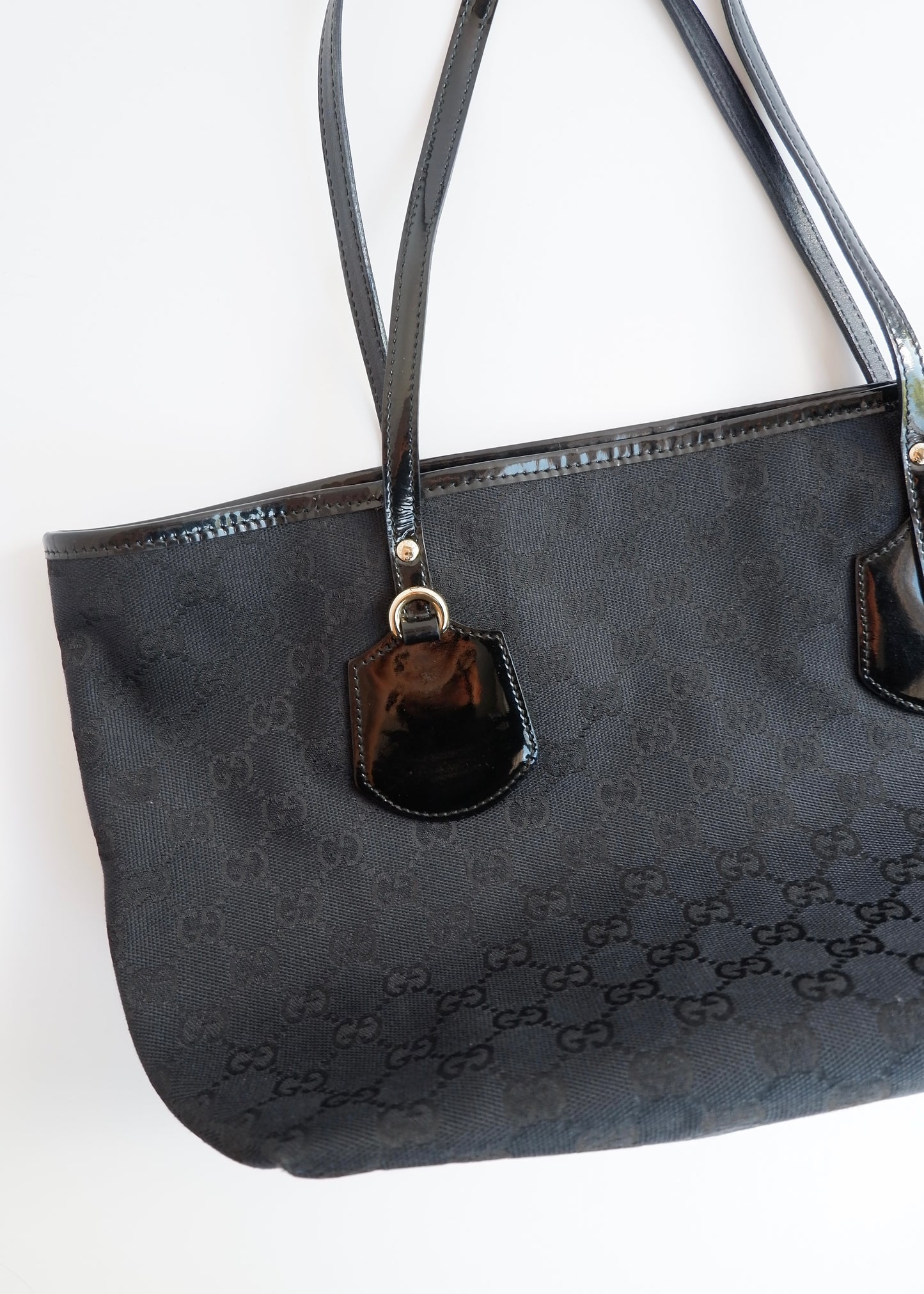 Authentic Preowned Gucci Black GG Canvas/Patent Leather Tote Bag
