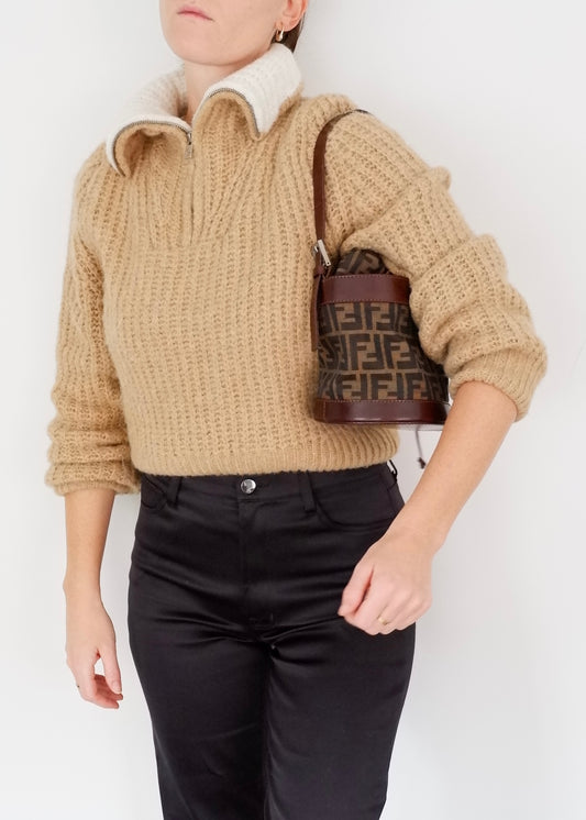 Authentic Preowned Vintage Fendi Brown Zucca Bucket Handbag