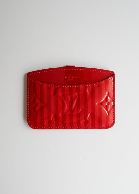 Authentic Preowned Louis Vuitton Monogram Red Stripe Vernis Card Holder