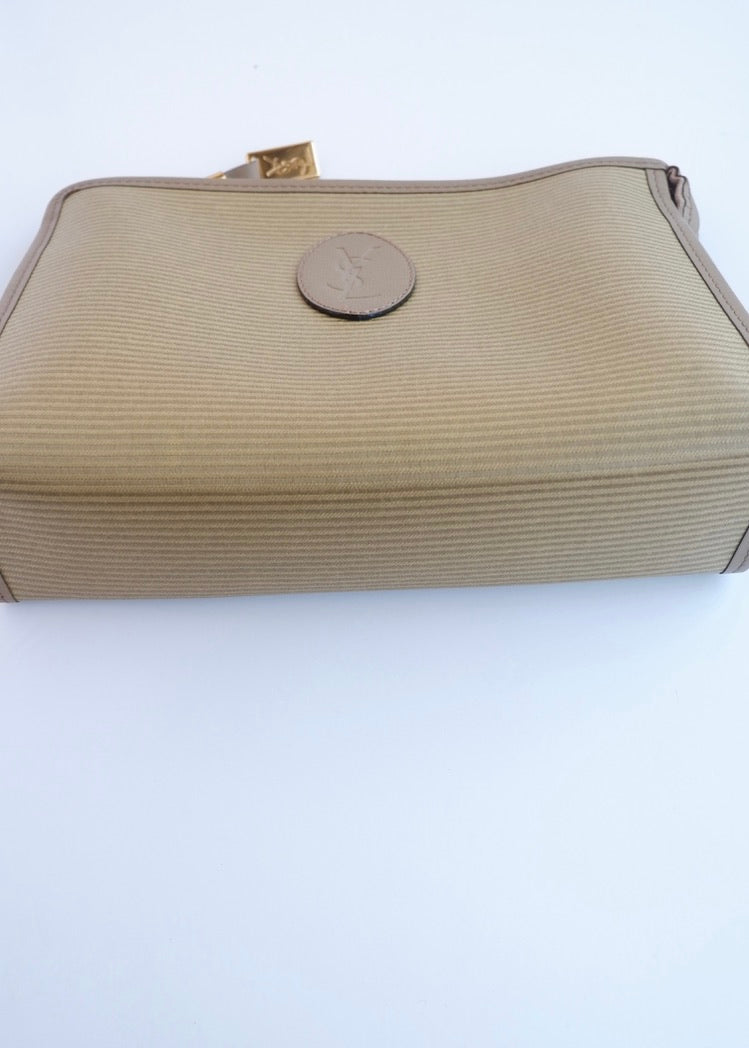 Authentic Preowned Vintage YSL Yves Saint Laurent Beige Coated Canvas Pouch