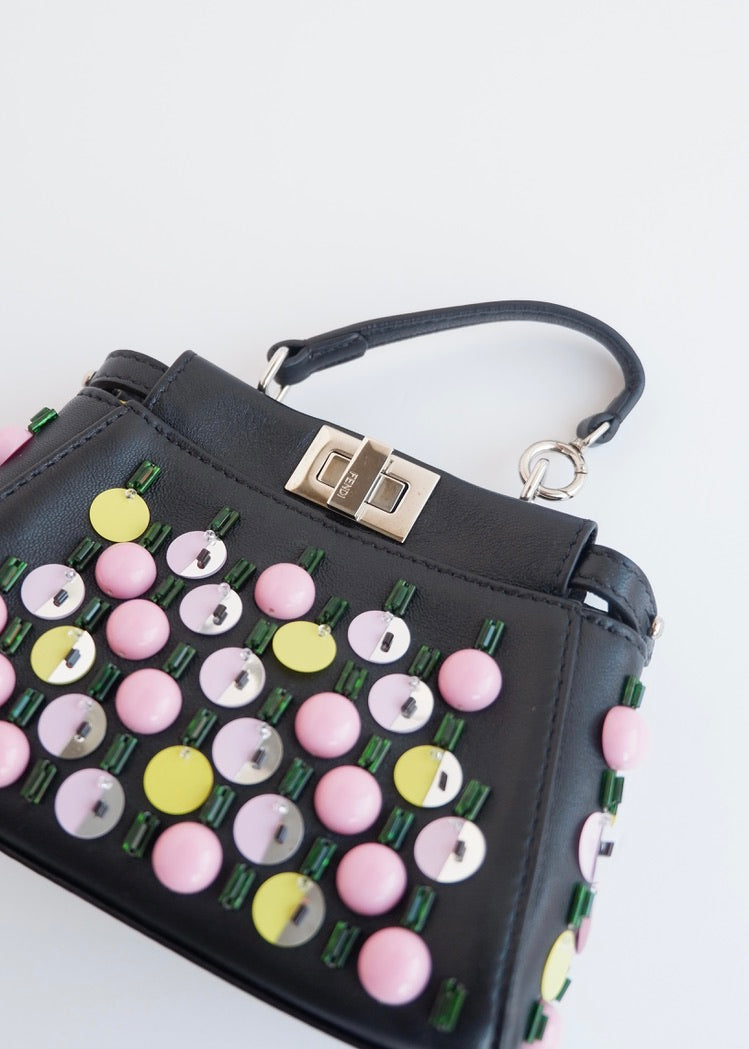 Authentic Preowned Fendi Black Multi Color Beaded Micro Peekaboo handbag
