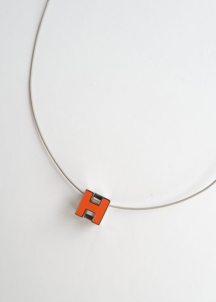 Authentic Preowned Hermes Orange Mini Pop H Necklace