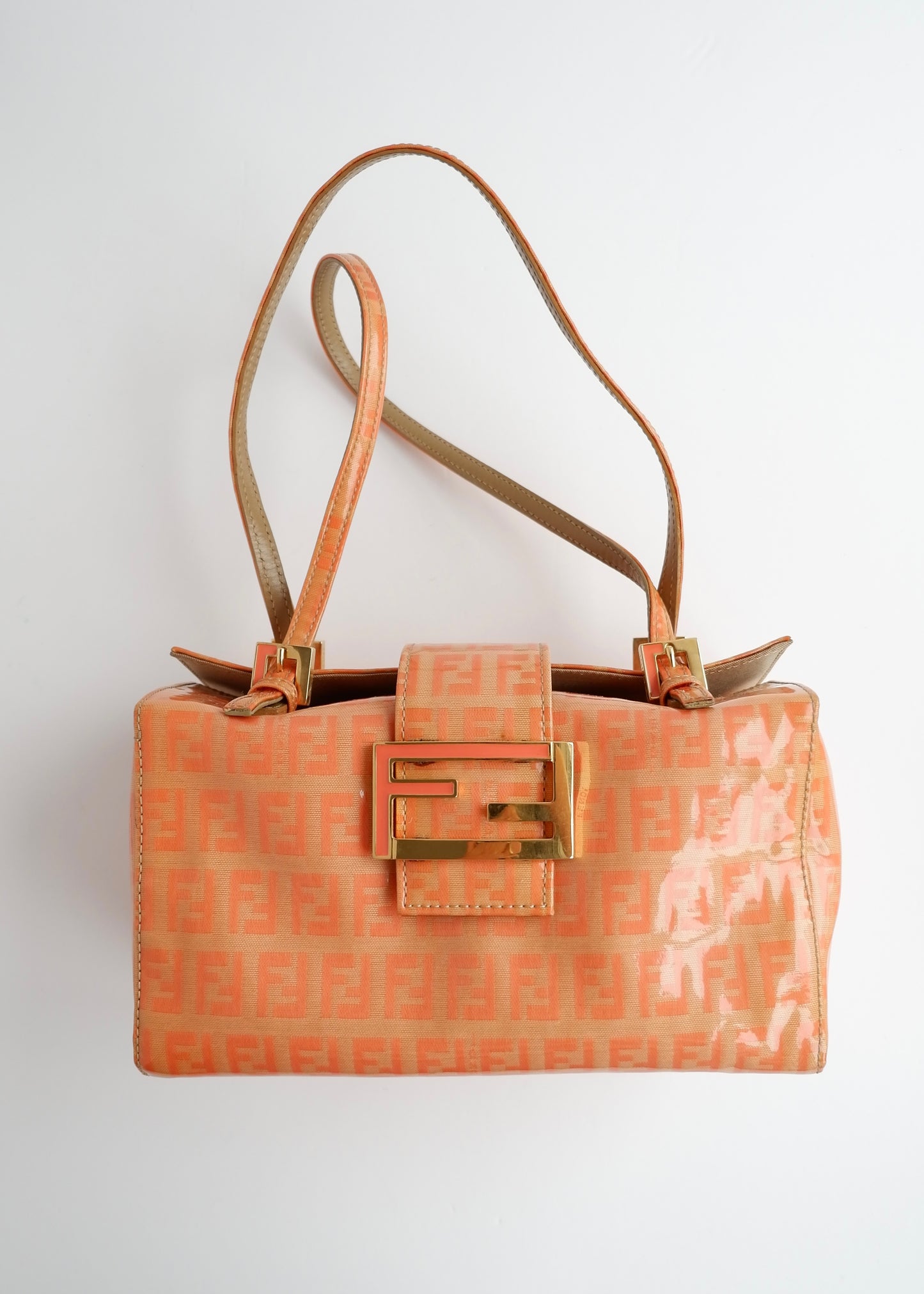 Authentic Preowned Vintage Fendi Orange Zucchino Coated Canvas Shoulder Bag
