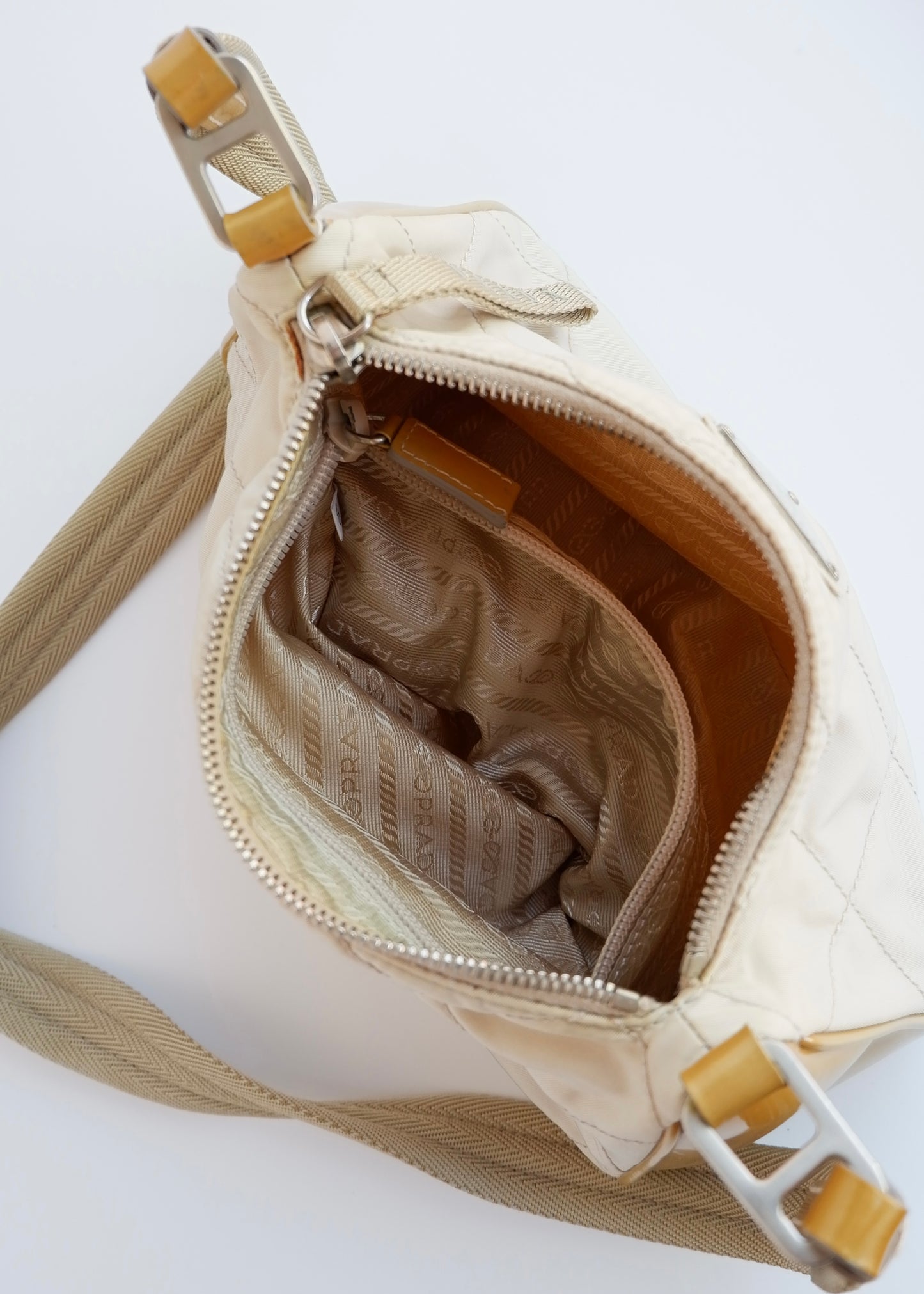 Authentic Preowned Prada Beige Quilted Nylon Crossbody Bag