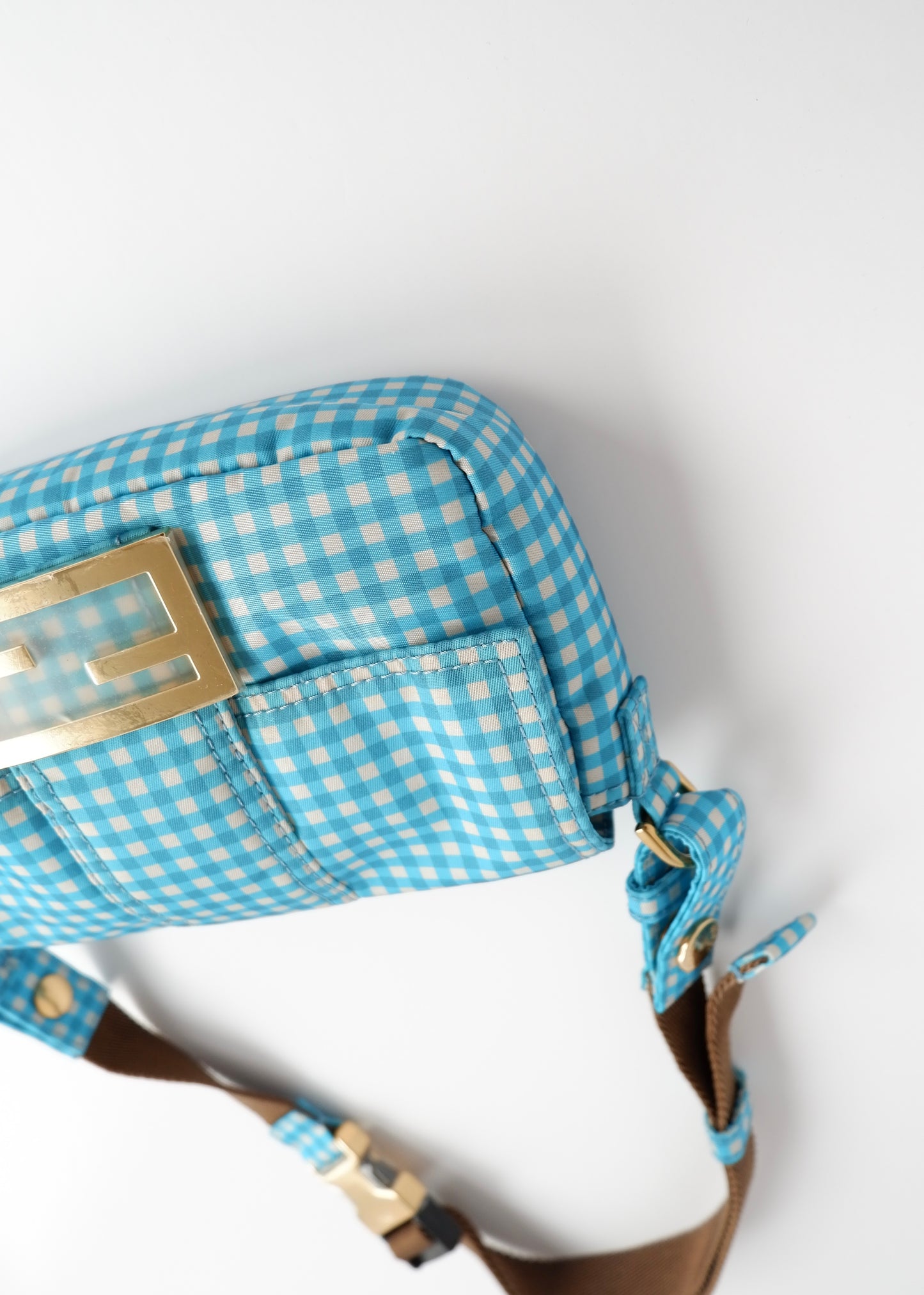 Authentic Preowned Fendi Blue Gingham Nylon Two Way Bag