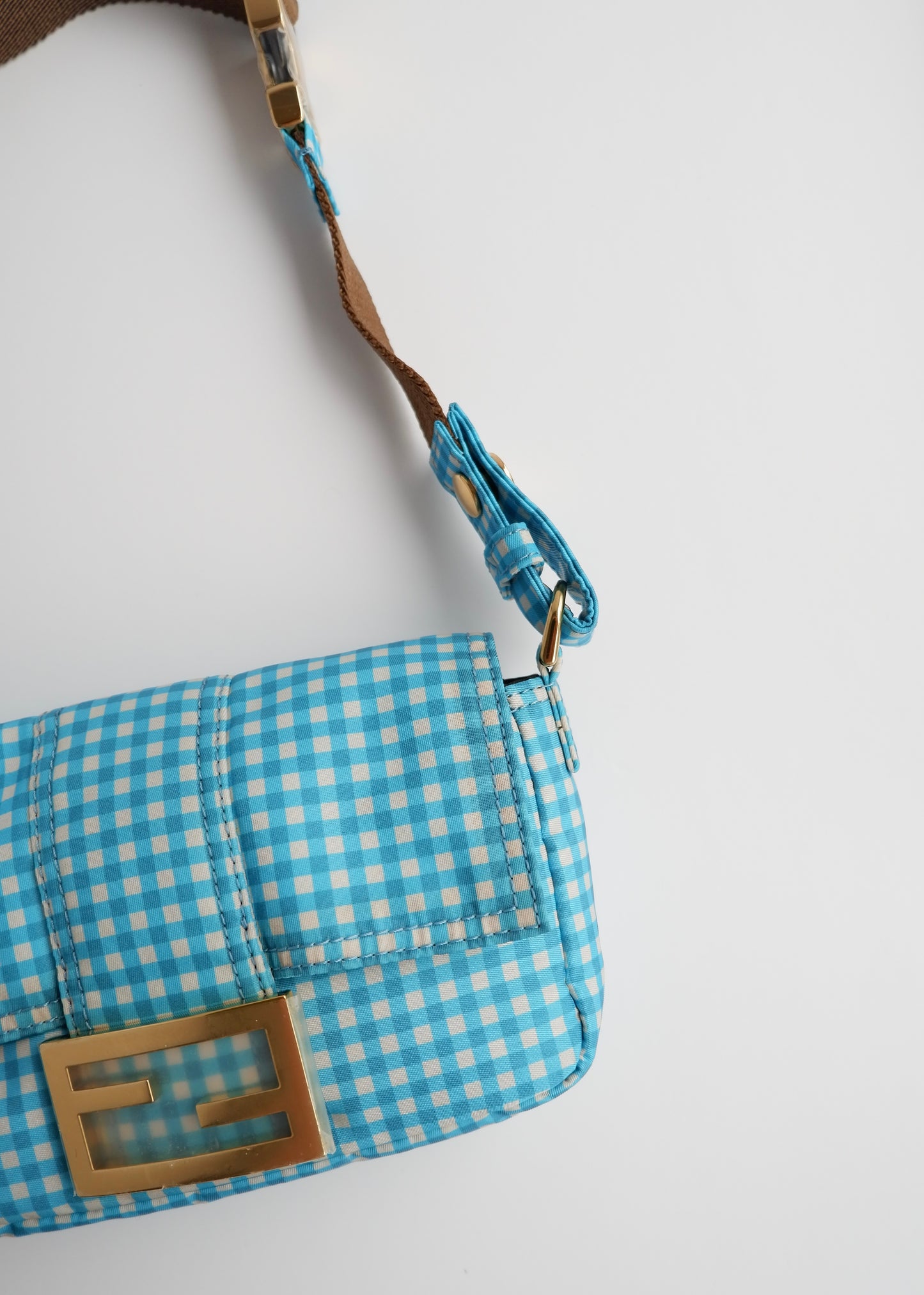 Authentic Preowned Fendi Blue Gingham Nylon Two Way Bag