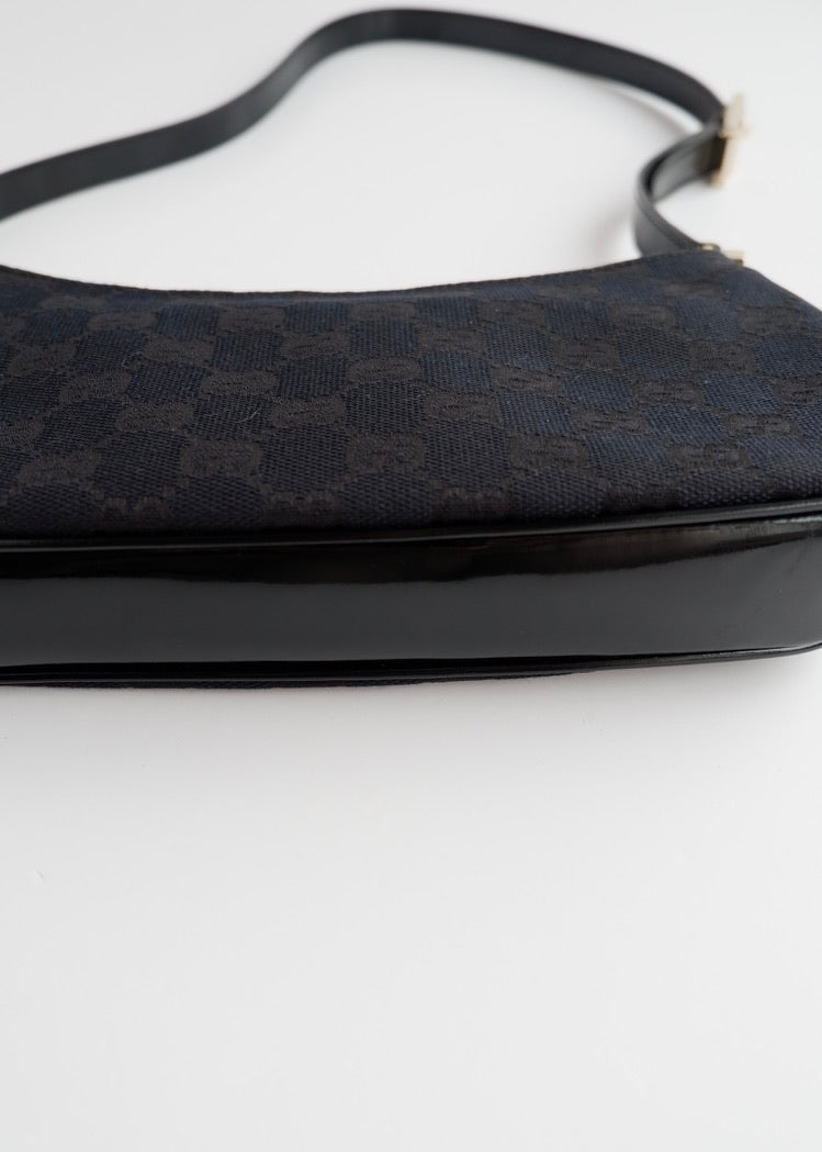 Authentic Preowned Gucci Black GG Canvas Patent Leather Shoulder Bag