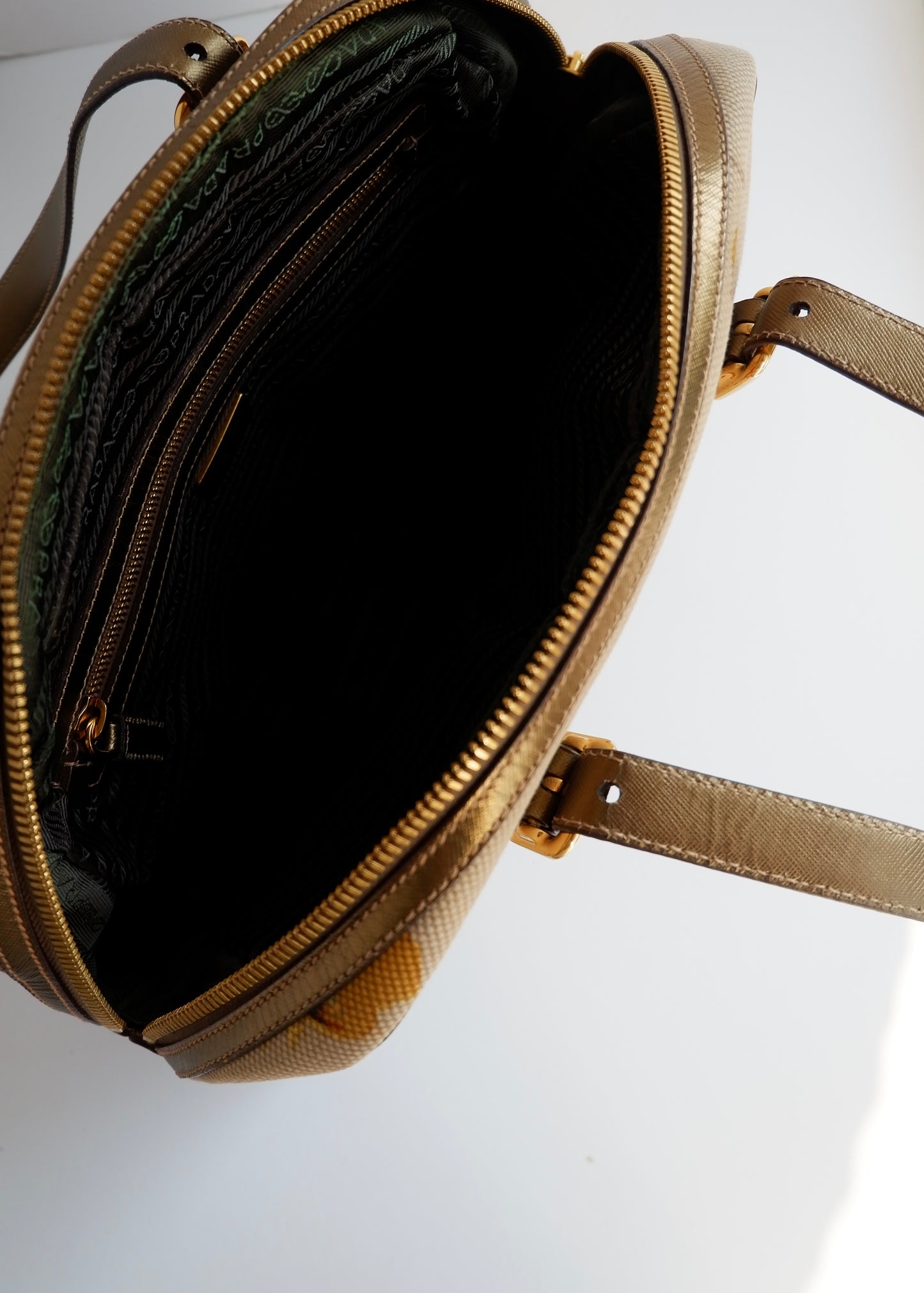 Authentic Preowned Prada Beige/ Gold St. Rose Bauletto Bag