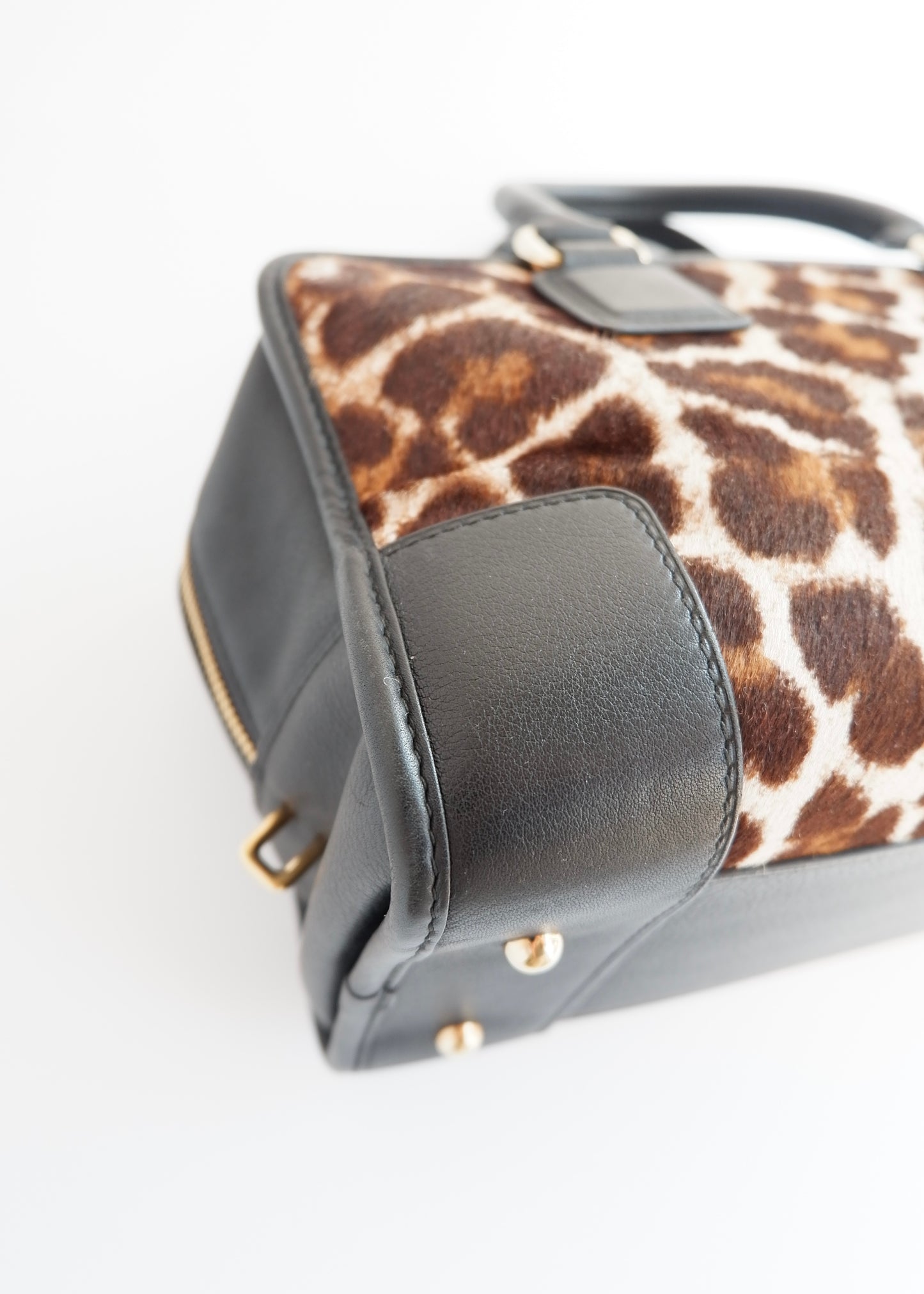 Authentic Preowned Loewe Black/Animal Print Pony Hair Amazona Bag