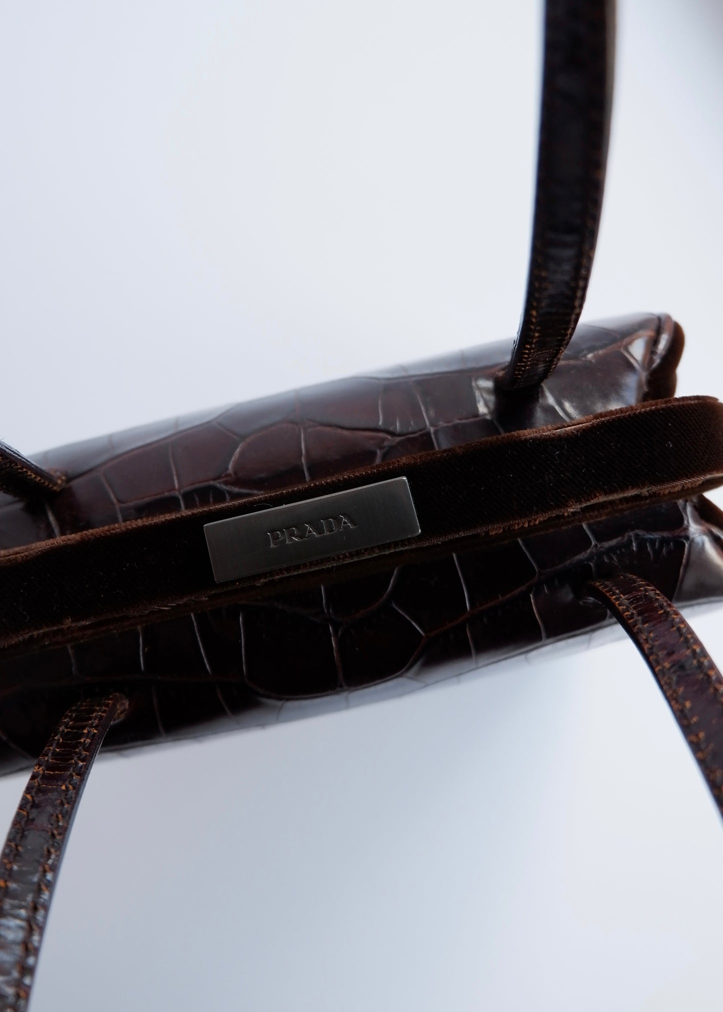 Authentic Preowned Vintage Prada Brown Leather/Velvet Top Handle Bag