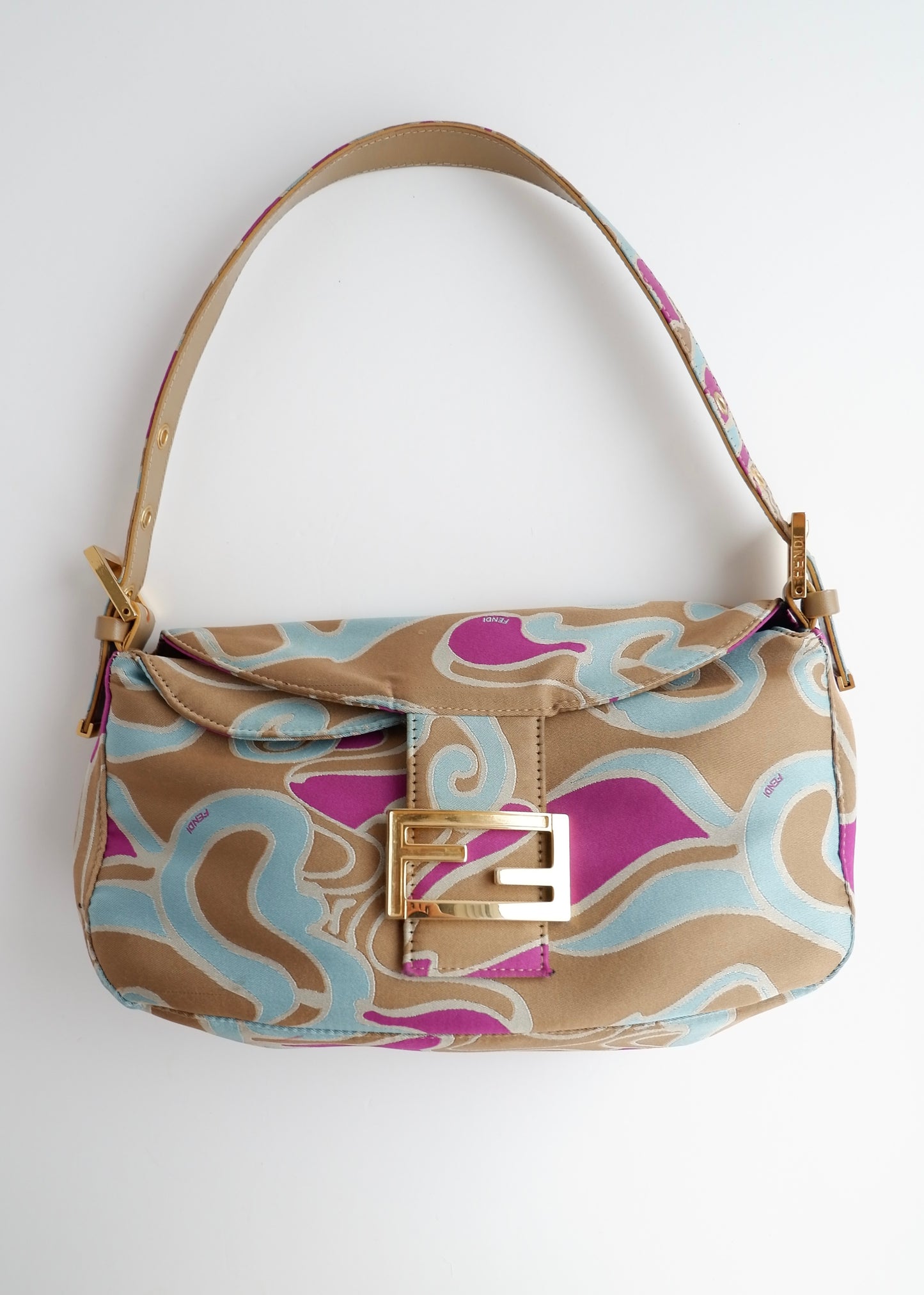 Authentic Preowned Fendi Psychedelic Swirl Multi Color Baguette Shoulder Bag