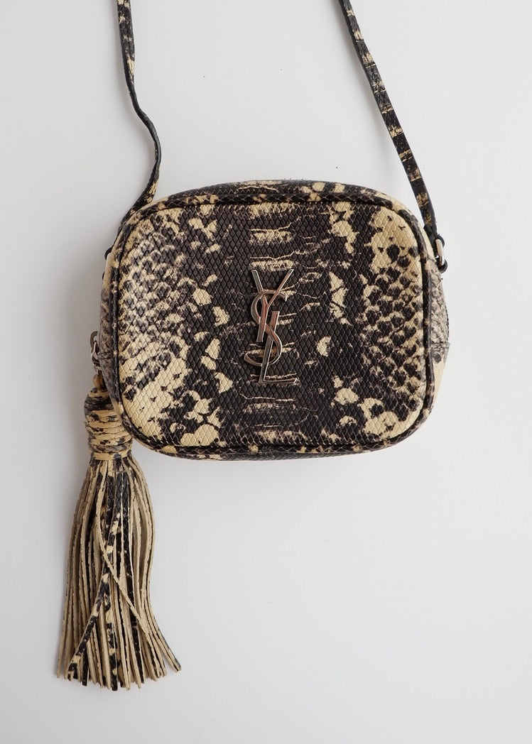 Authentic Preowned Saint Laurent YSL Python Print Small Tassel Crossbody Bag