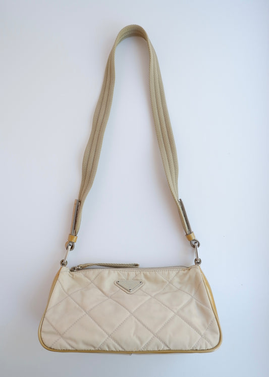 Authentic Preowned Prada Beige Quilted Nylon Crossbody Bag