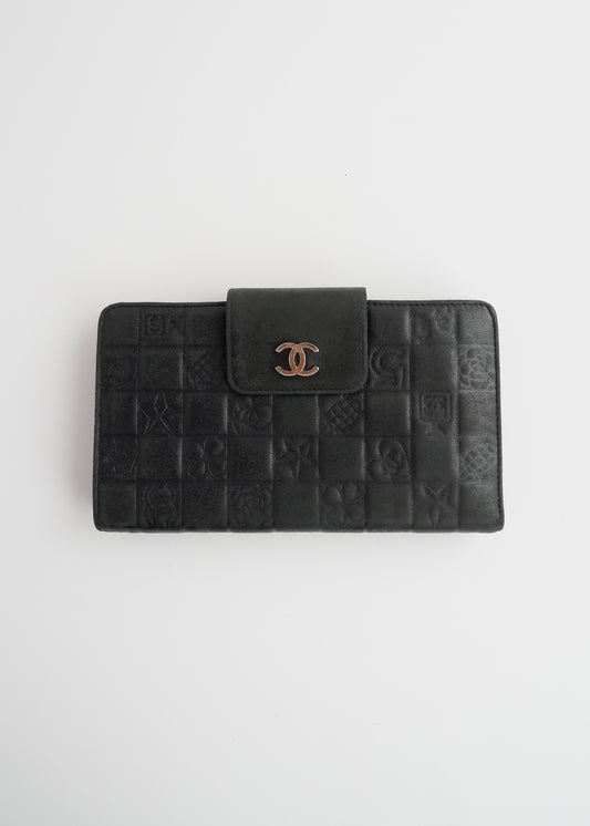 Authentic Preowned Chanel Black Lambskin Long Fold Wallet