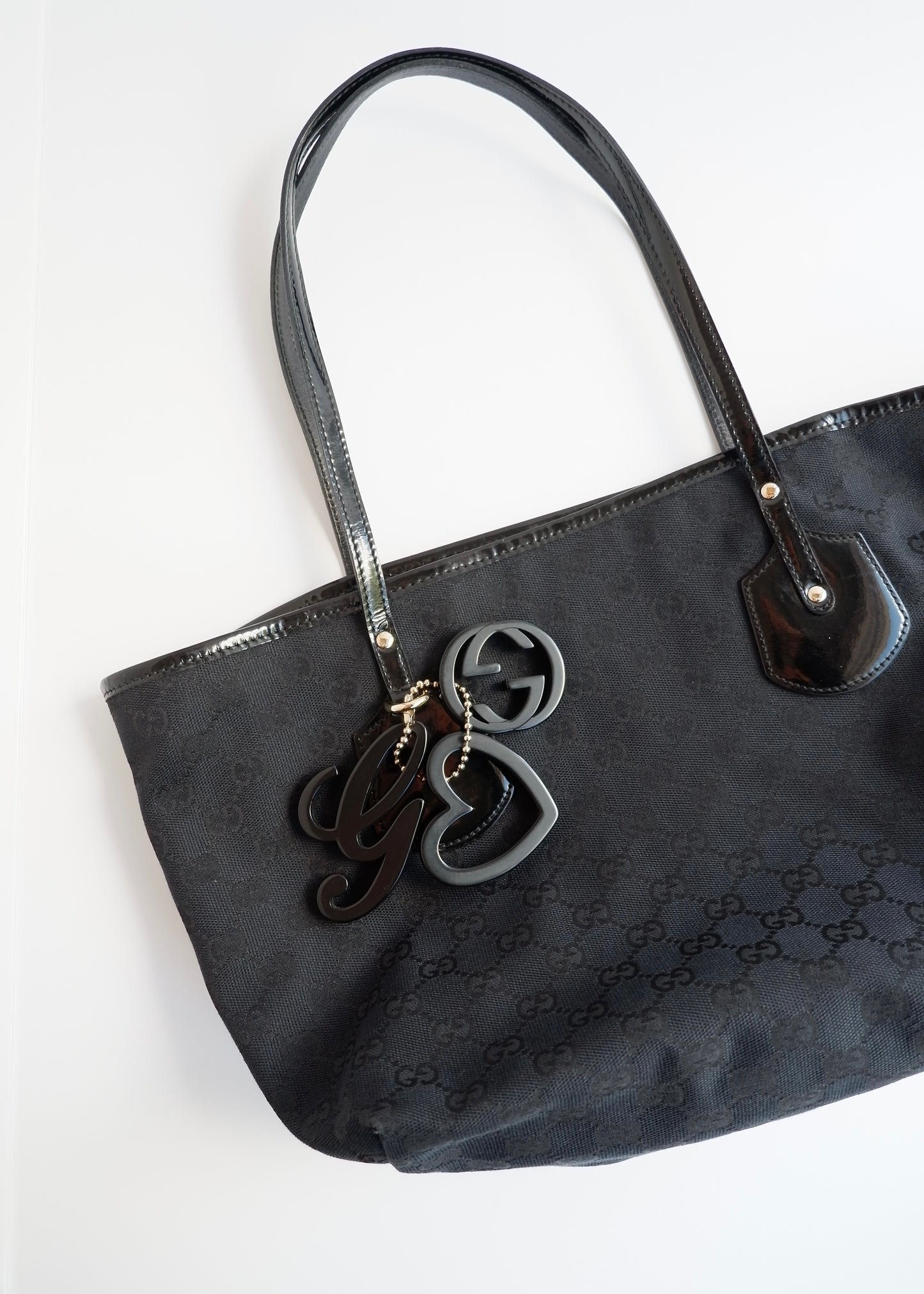 Authentic Preowned Gucci Black GG Canvas/Patent Leather Tote Bag