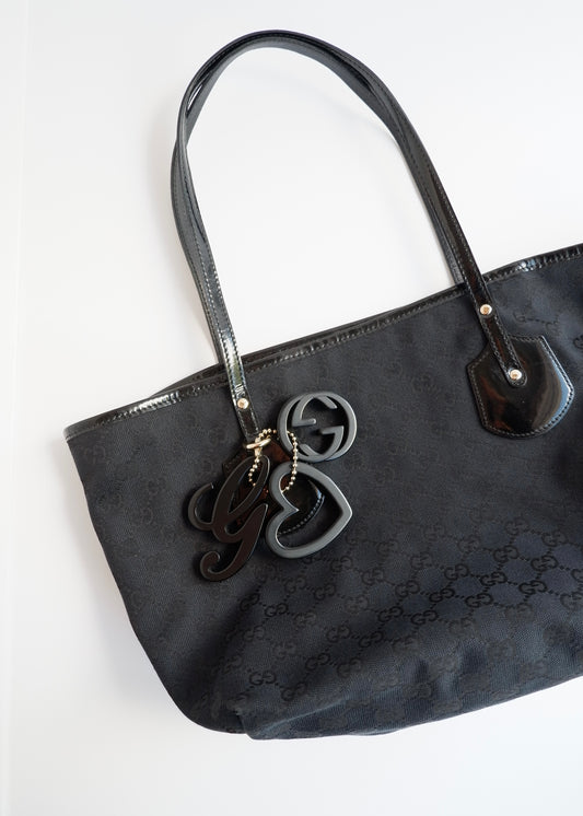 Authentic Preowned Gucci Black GG Canvas/Patent Leather Tote Bag