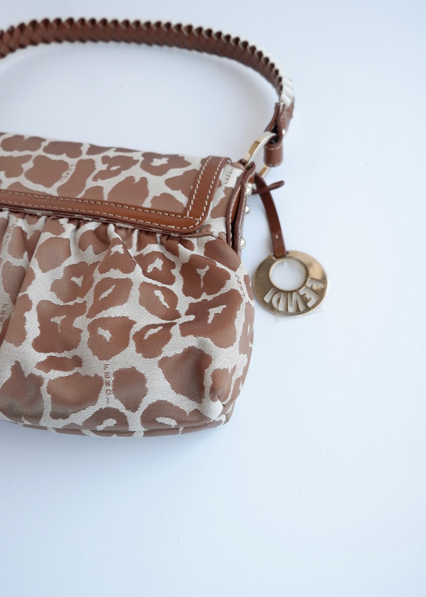Authentic Preowned Fendi Brown/Beige Leopard Print Baguette Shoulder Bag