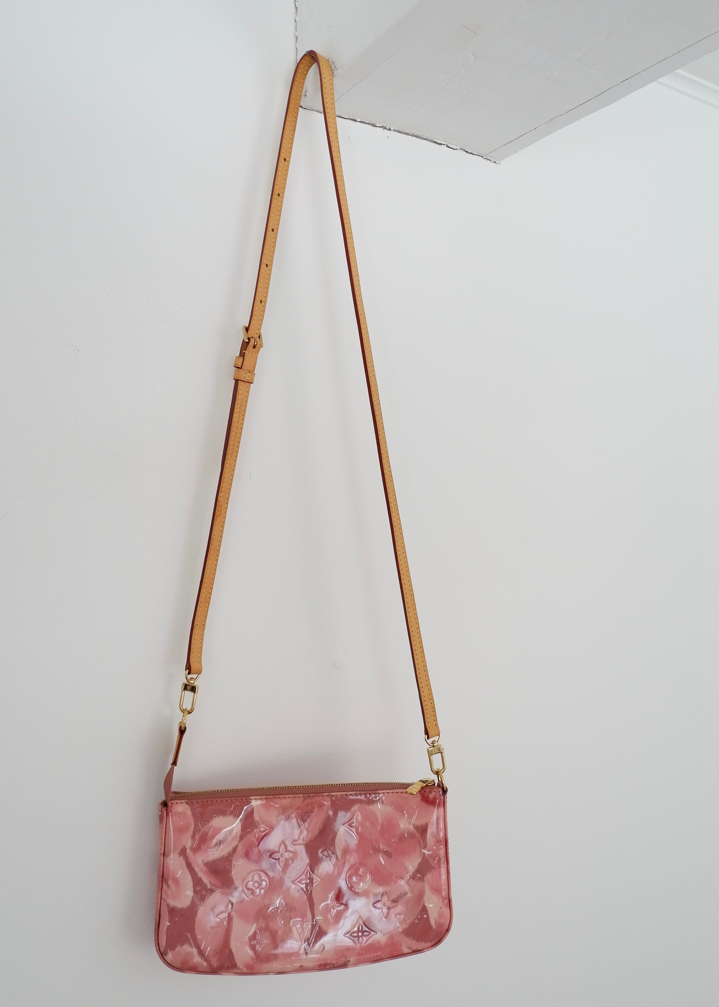 Authentic Preowned Louis Vuitton Limited Edition Rose Velours Monogram Ikat Pochette Crossbody Bag