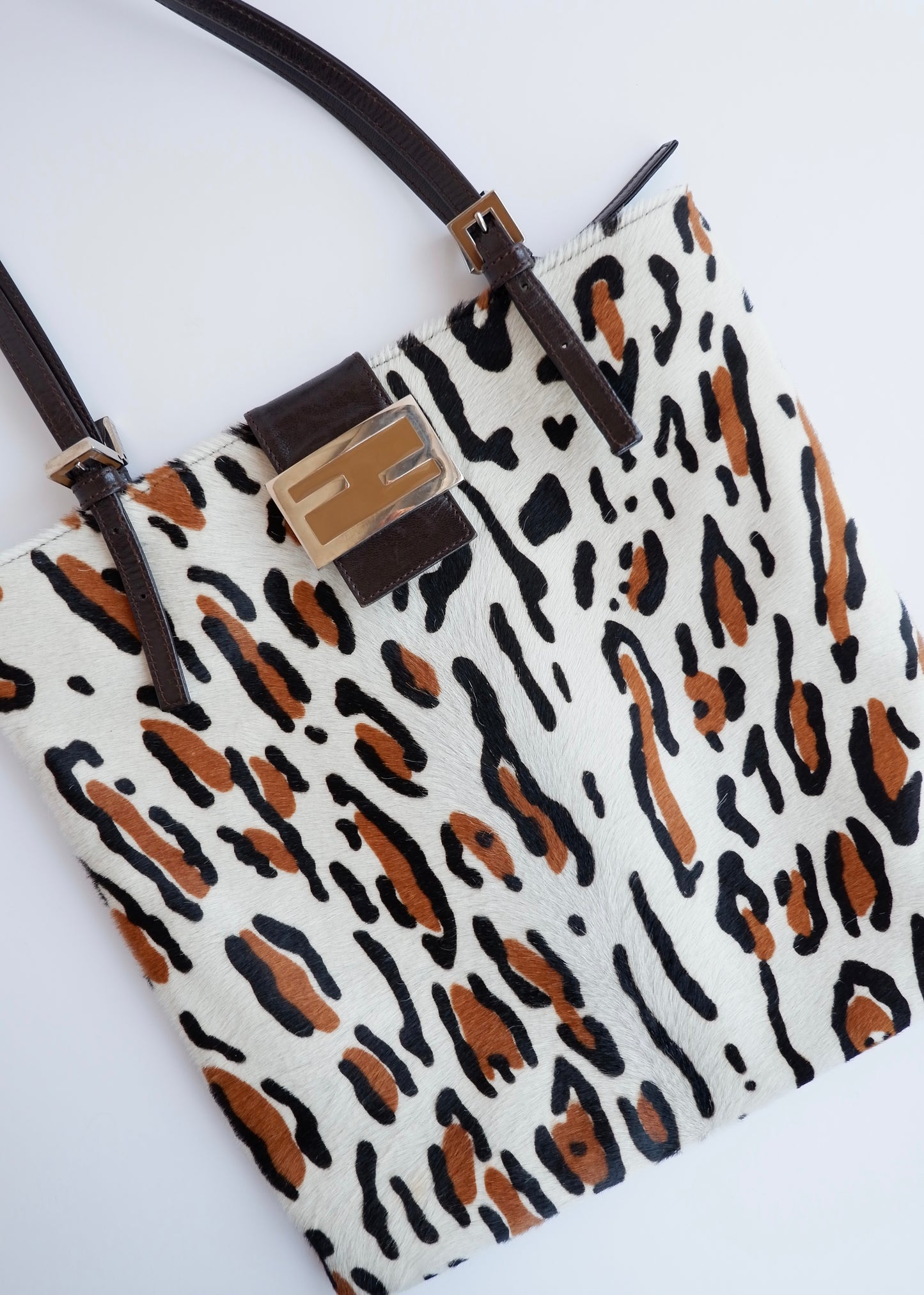 Authentic Preowned Vintage Fendi White Leopard Print Tote Bag