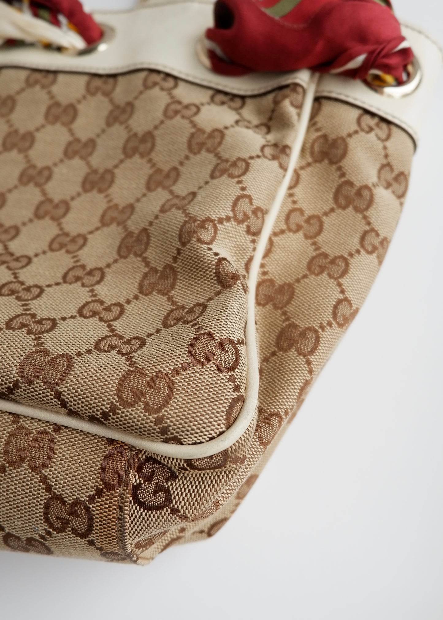 Authentic Preowned Gucci White GG Canvas/ Scarf Detail Handbag