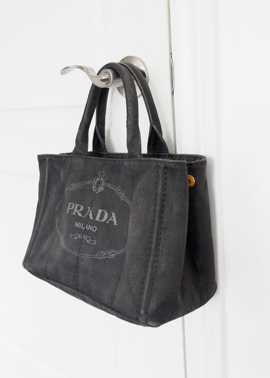 Authentic Preowned Prada Black Denim Canapa Tote w/ Strap