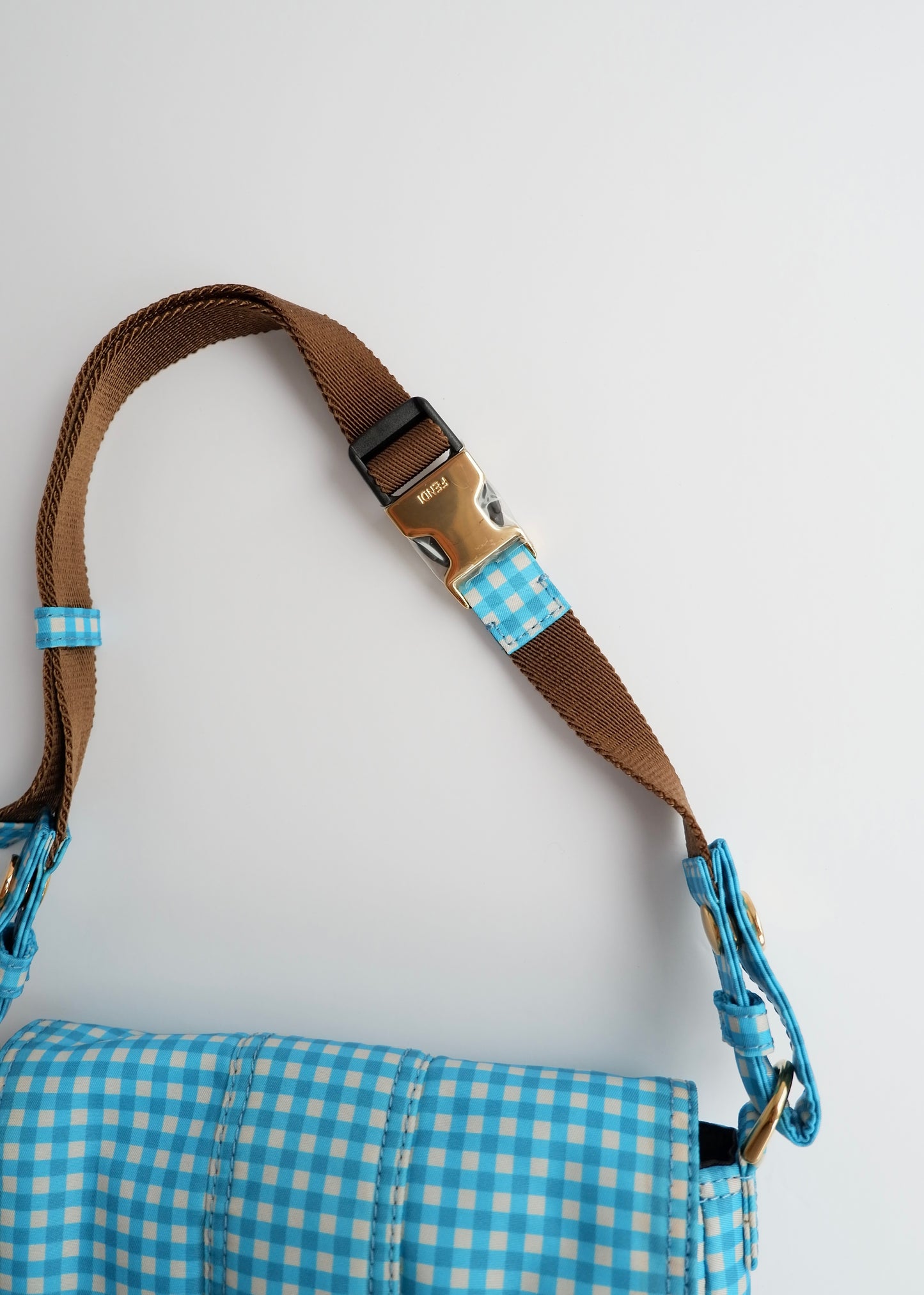 Authentic Preowned Fendi Blue Gingham Nylon Two Way Bag