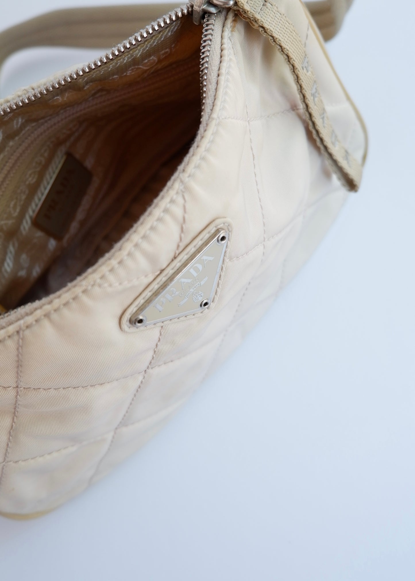 Authentic Preowned Prada Beige Quilted Nylon Crossbody Bag