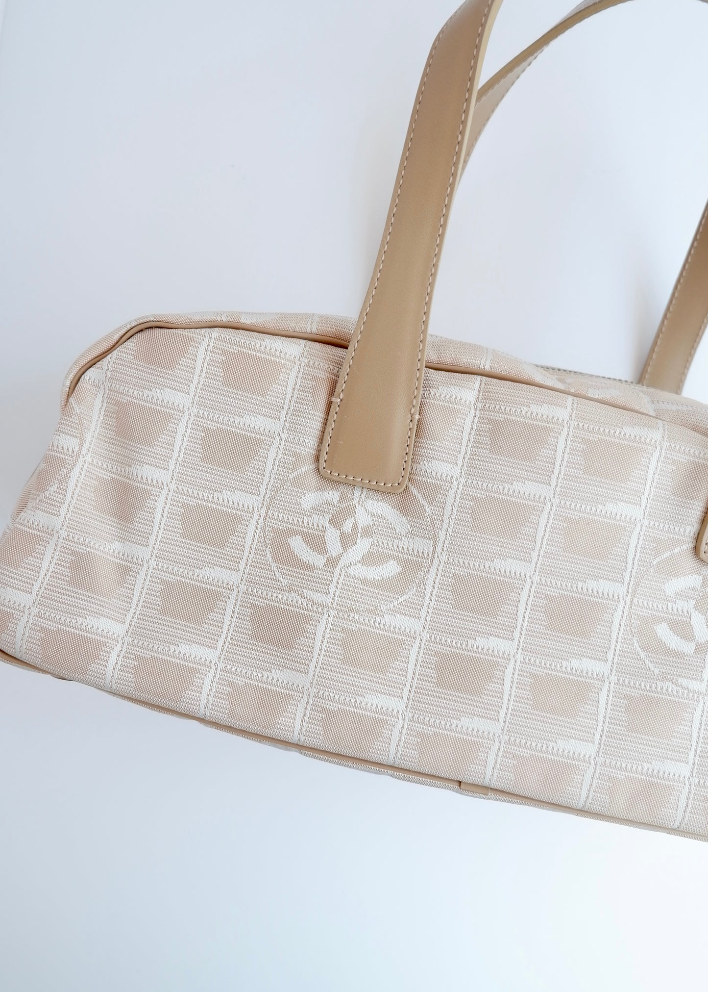 Authentic Preowned Chanel Beige Canvas/Leather New Travel Line Shoulder Bag