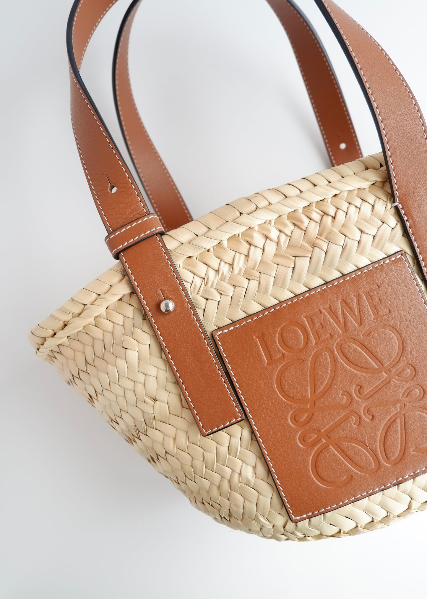 Authentic Preowned Loewe Brown Small Basket Bag In Palm Leaf and Calfskin