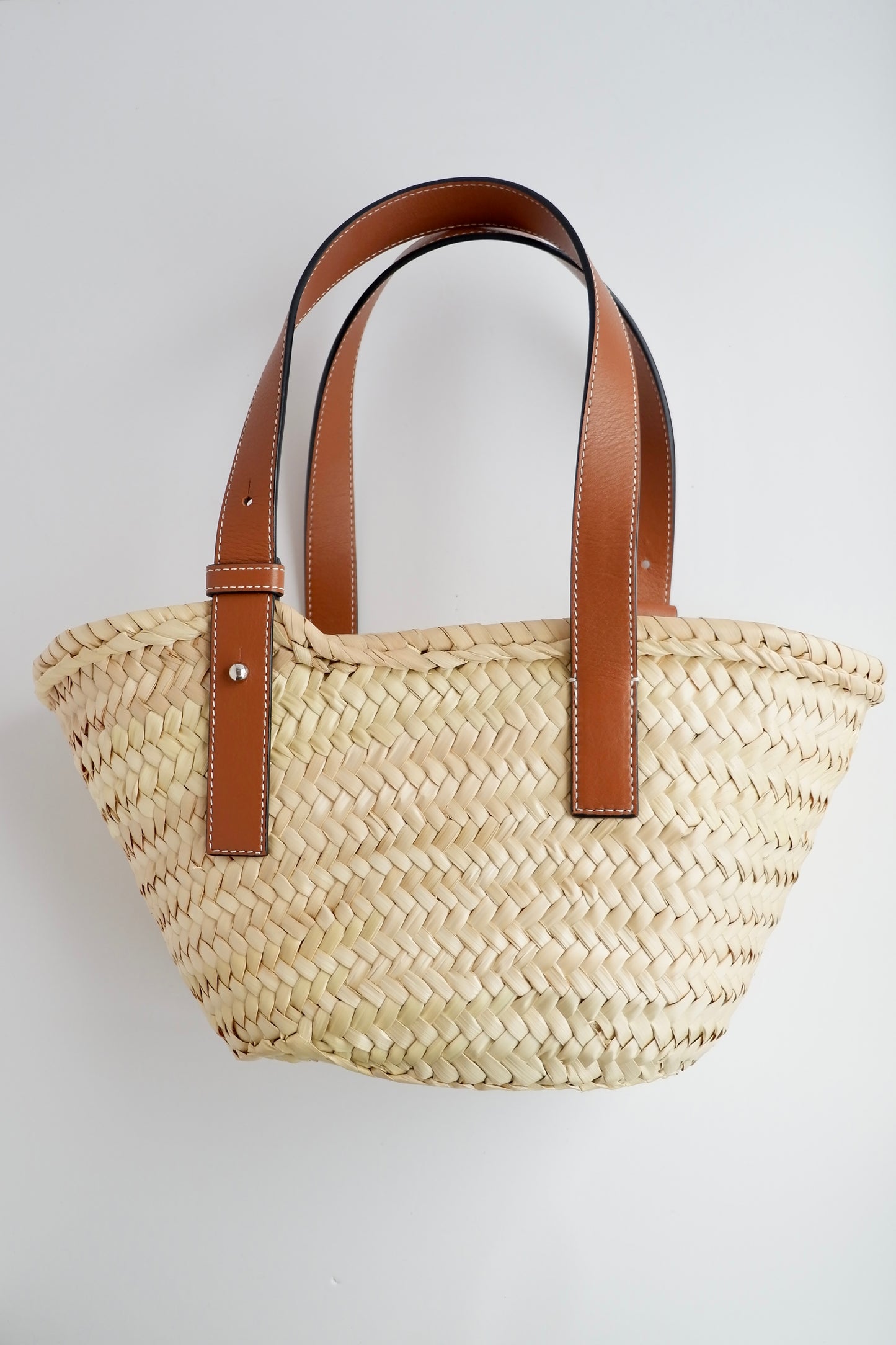 Authentic Preowned Loewe Brown Small Basket Bag In Palm Leaf and Calfskin