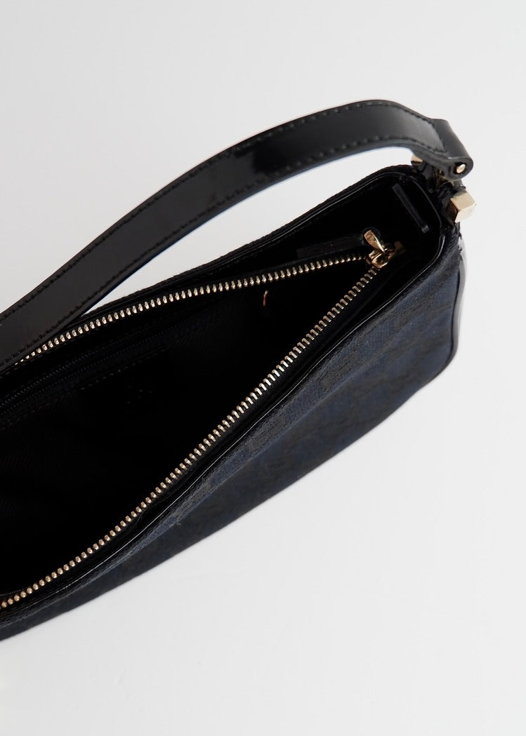 Authentic Preowned Gucci Black GG Canvas Patent Leather Shoulder Bag