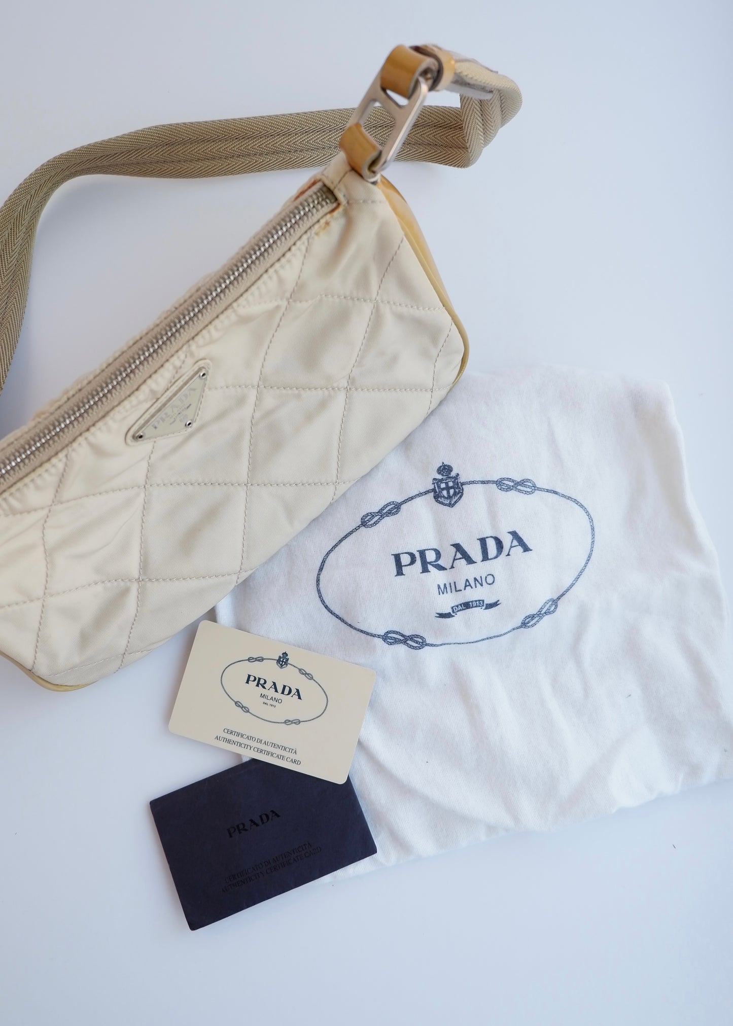 Authentic Preowned Prada Beige Quilted Nylon Crossbody Bag