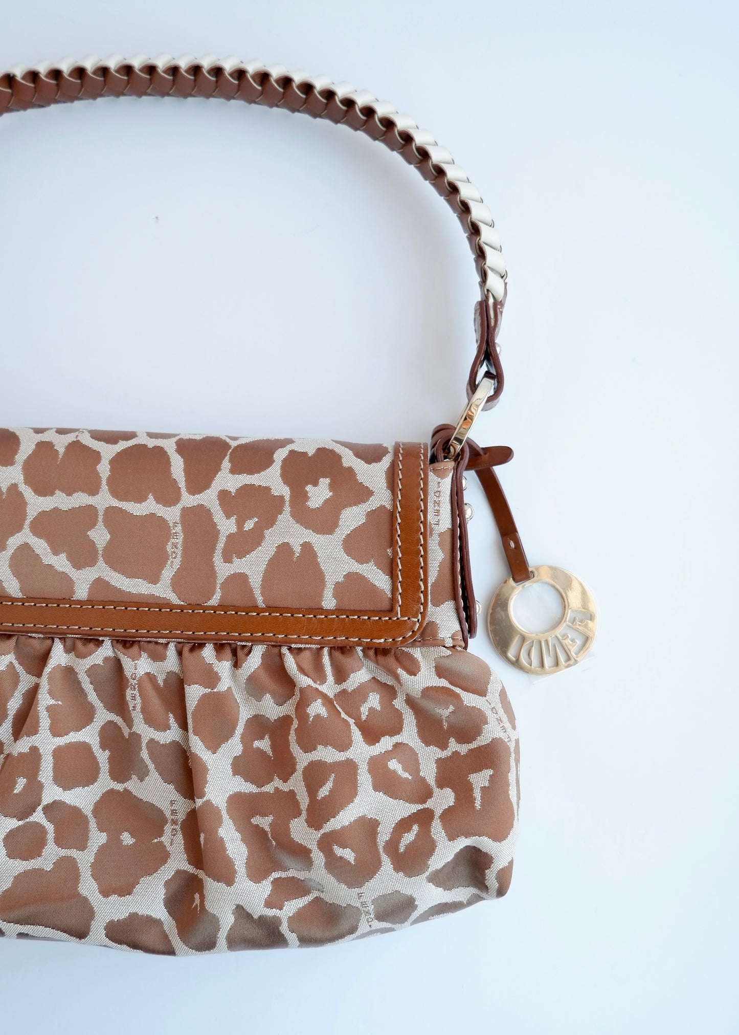 Authentic Preowned Fendi Brown/Beige Leopard Print Baguette Shoulder Bag