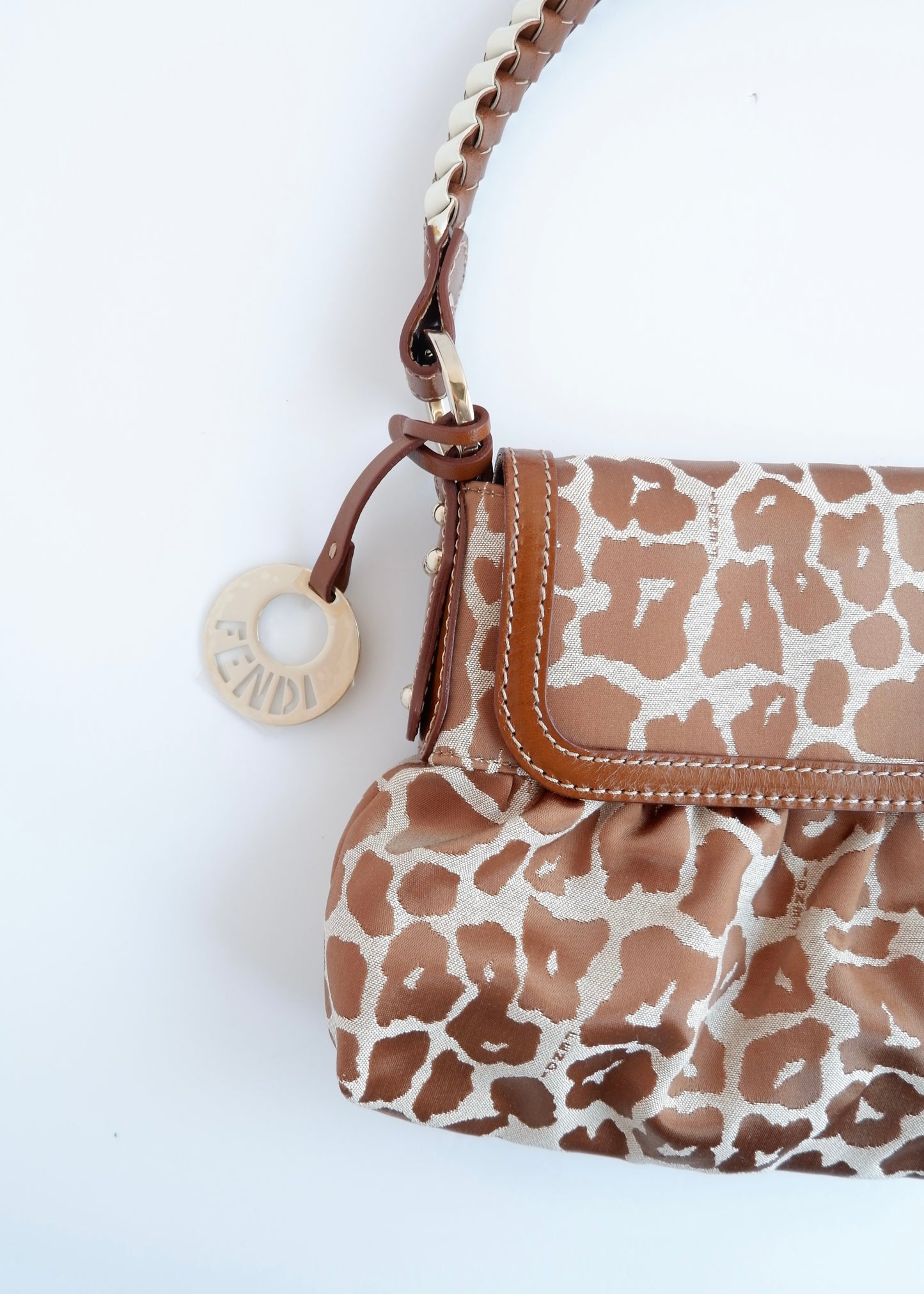 Authentic Preowned Fendi Brown/Beige Leopard Print Baguette Shoulder Bag