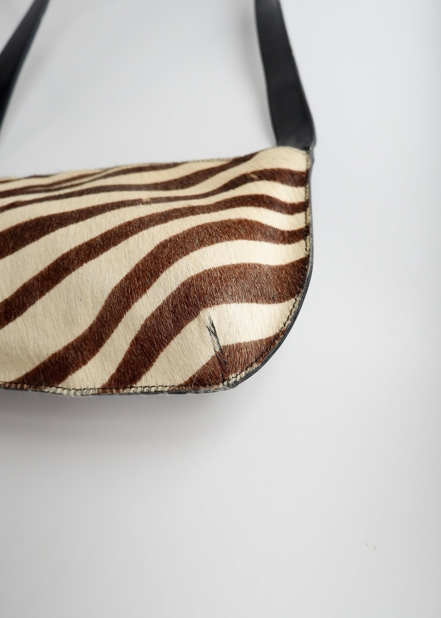 Authentic Preowned Furla Black/Brown/Cream Zebra Print Leather/Pony Hair Bag