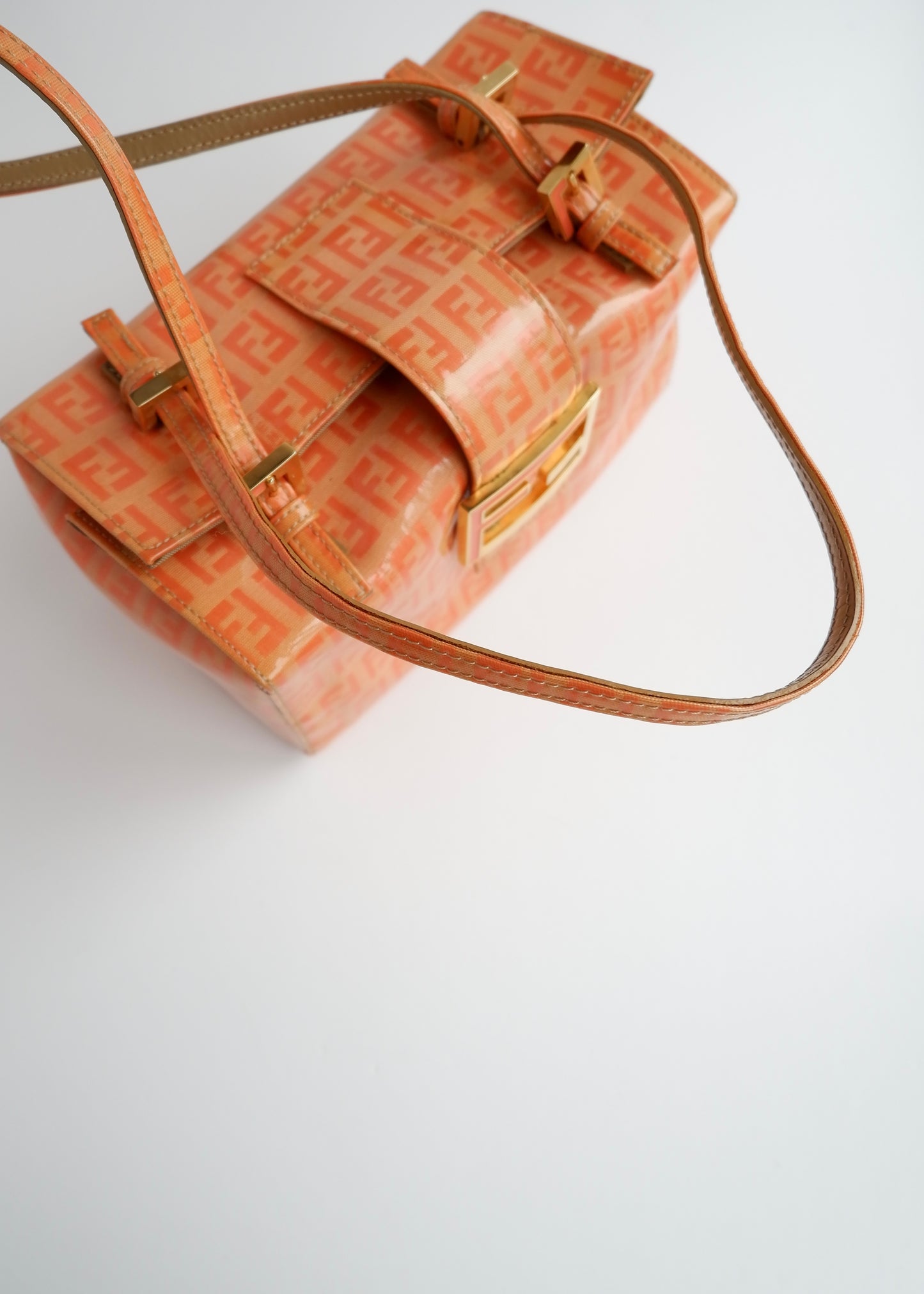 Authentic Preowned Vintage Fendi Orange Zucchino Coated Canvas Shoulder Bag